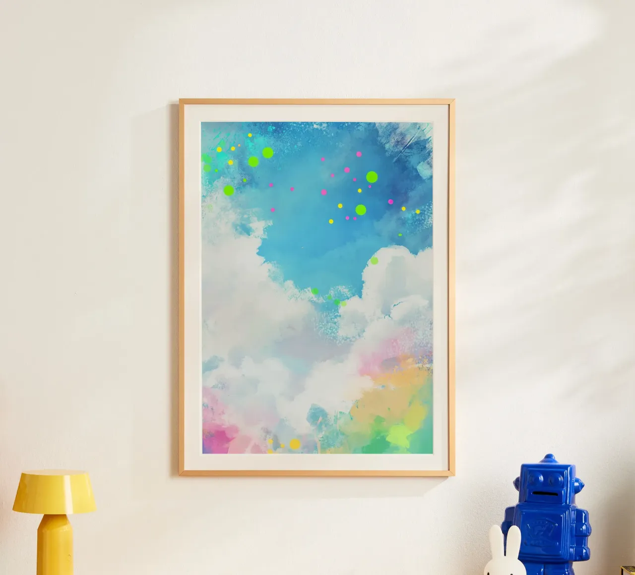 Nuvole Colorate Acquerello Cielo Blu Pittura Astratta poster con telaio in plastica da Nikis Art Studio