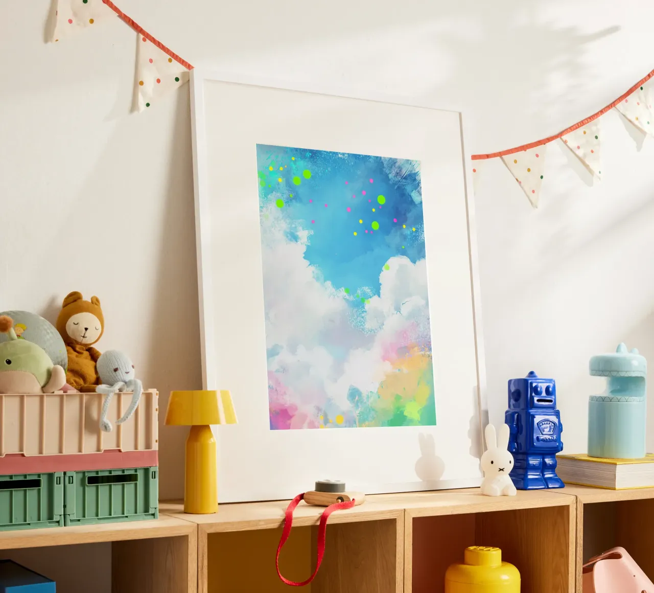 Nuvole Colorate Acquerello Cielo Blu Pittura Astratta poster con telaio in plastica da Nikis Art Studio