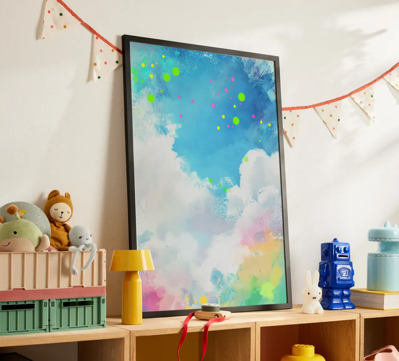 Nuvole Colorate Acquerello Cielo Blu Pittura Astratta poster con telaio in plastica da Nikis Art Studio
