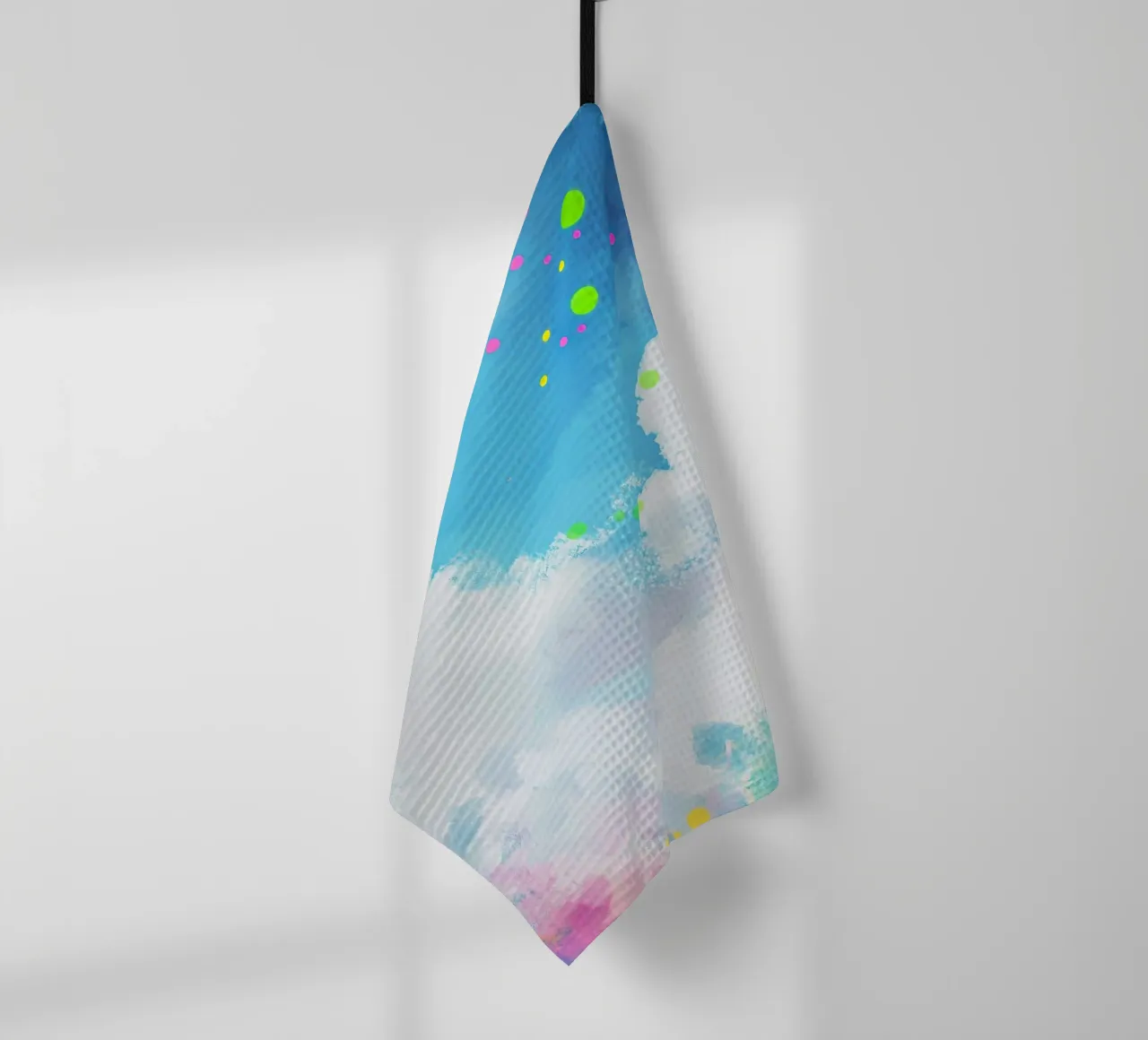 Wolken Bunt Aquarell Himmel Blau Abstrakte Malerei Geschirrtuch von Nikis Art Studio
