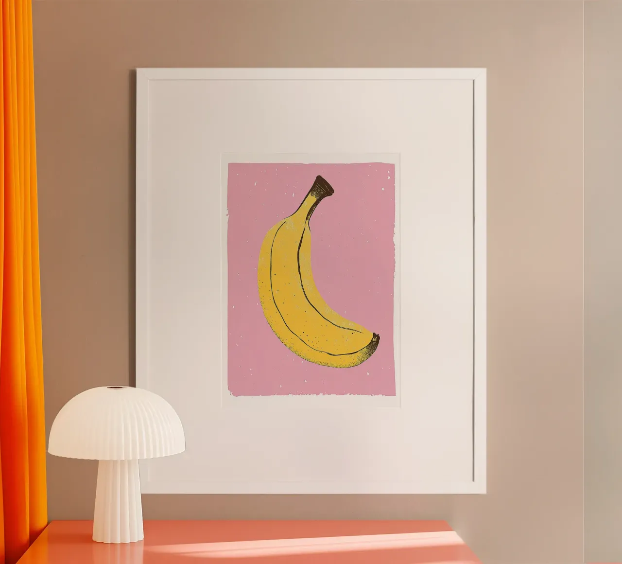 Banana Risograph Rosa Pop Art Illustrazione Minimalista poster con telaio in legno da Nikis Art Studio