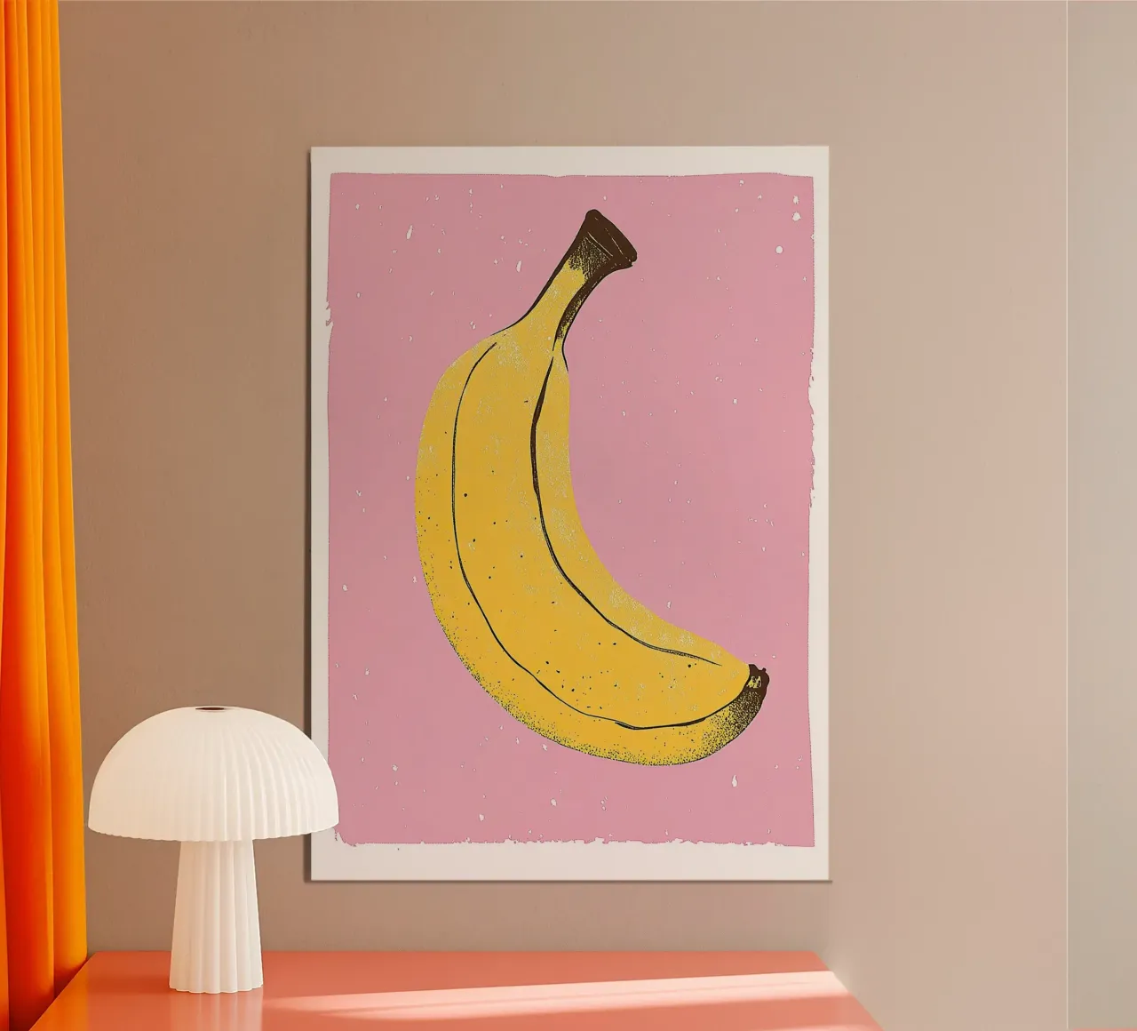 Banana Risograph Rosa Pop Art Illustrazione Minimalista poster con telaio in legno da Nikis Art Studio