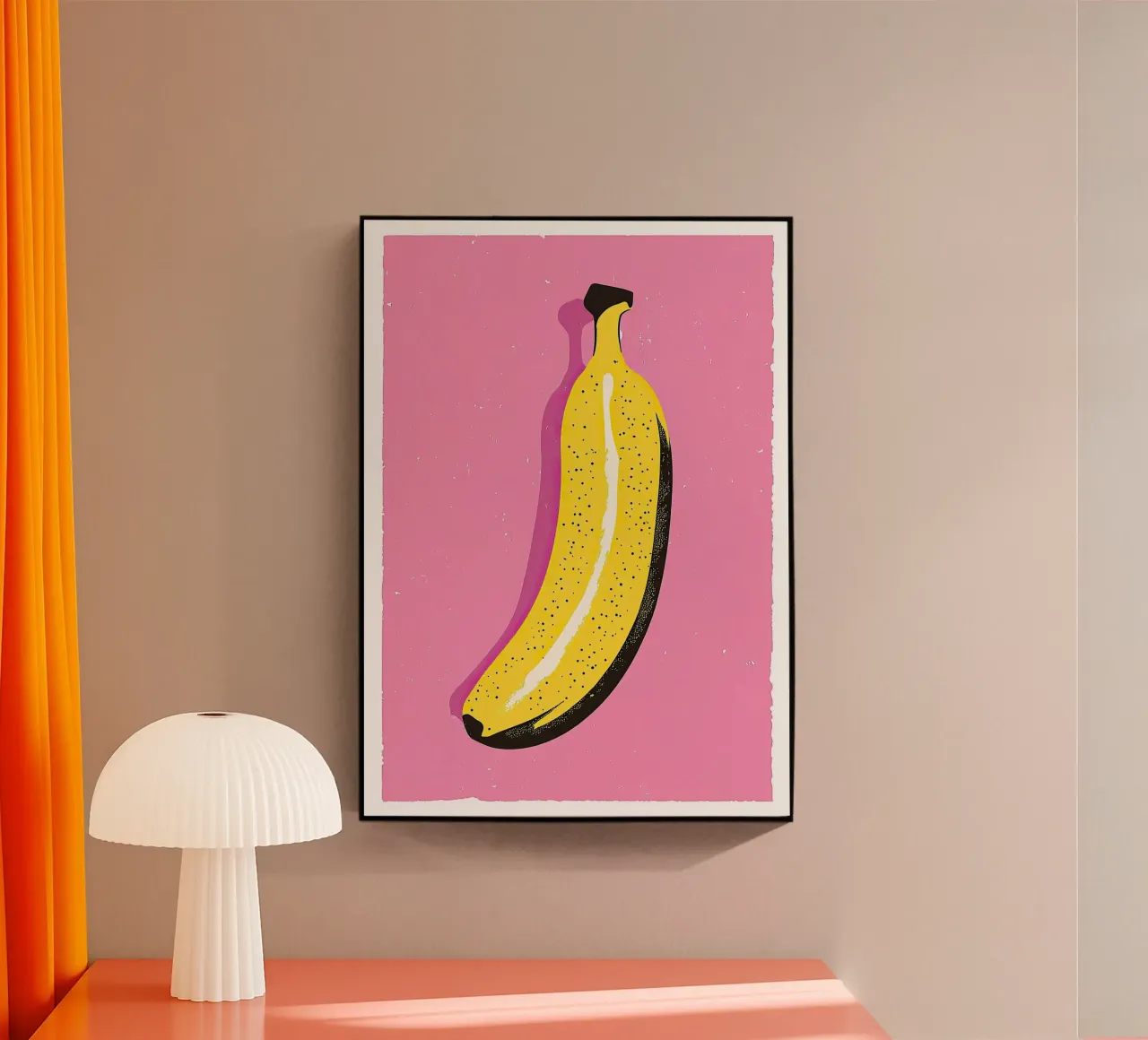 Banana Pop Art Risograph Rosa Giallo plexiglass da Nikis Art Studio
