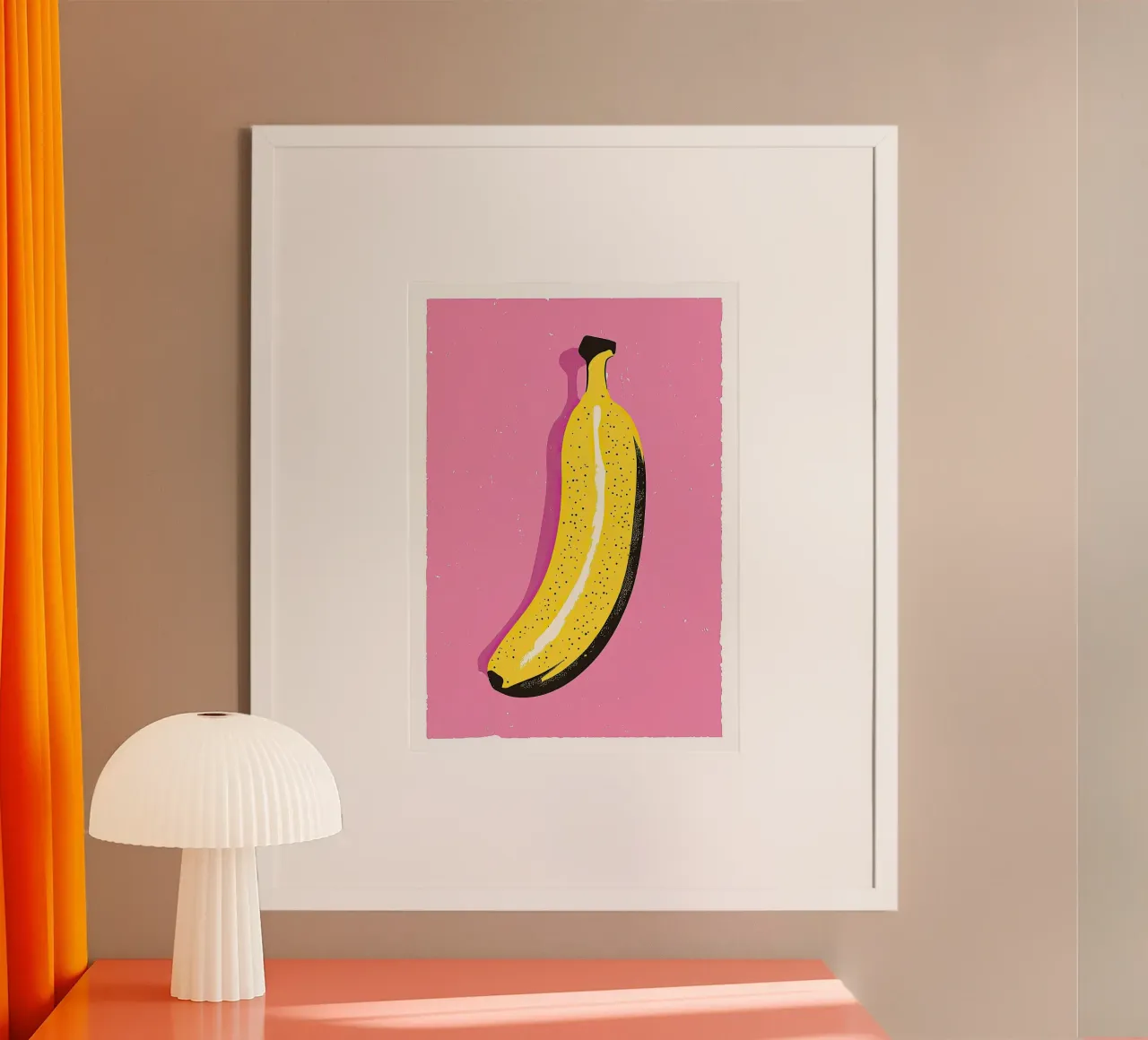 Banane Pop Art Risograph Pink Gelb Hahnemühle von Nikis Art Studio