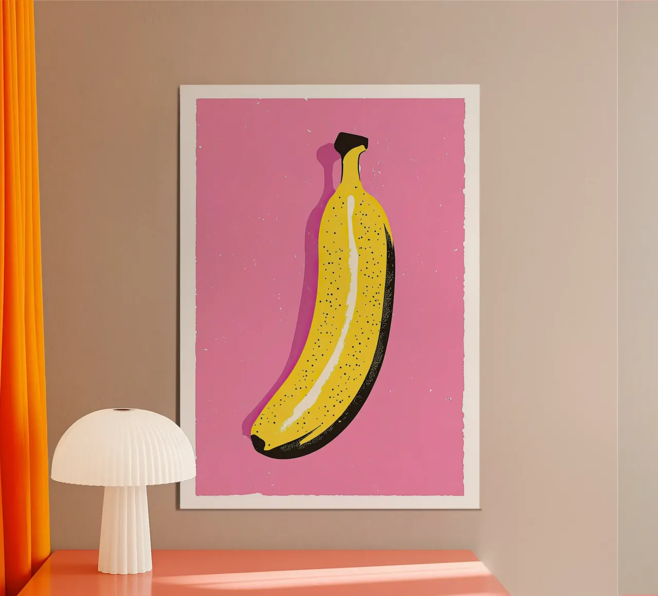 Banane Pop Art Risograph Pink Gelb Hahnemühle von Nikis Art Studio