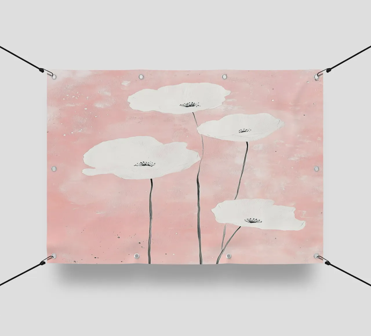 Papaveri Bianco Rosa Fiori Acquerello telo in pvc da Nikis Art Studio