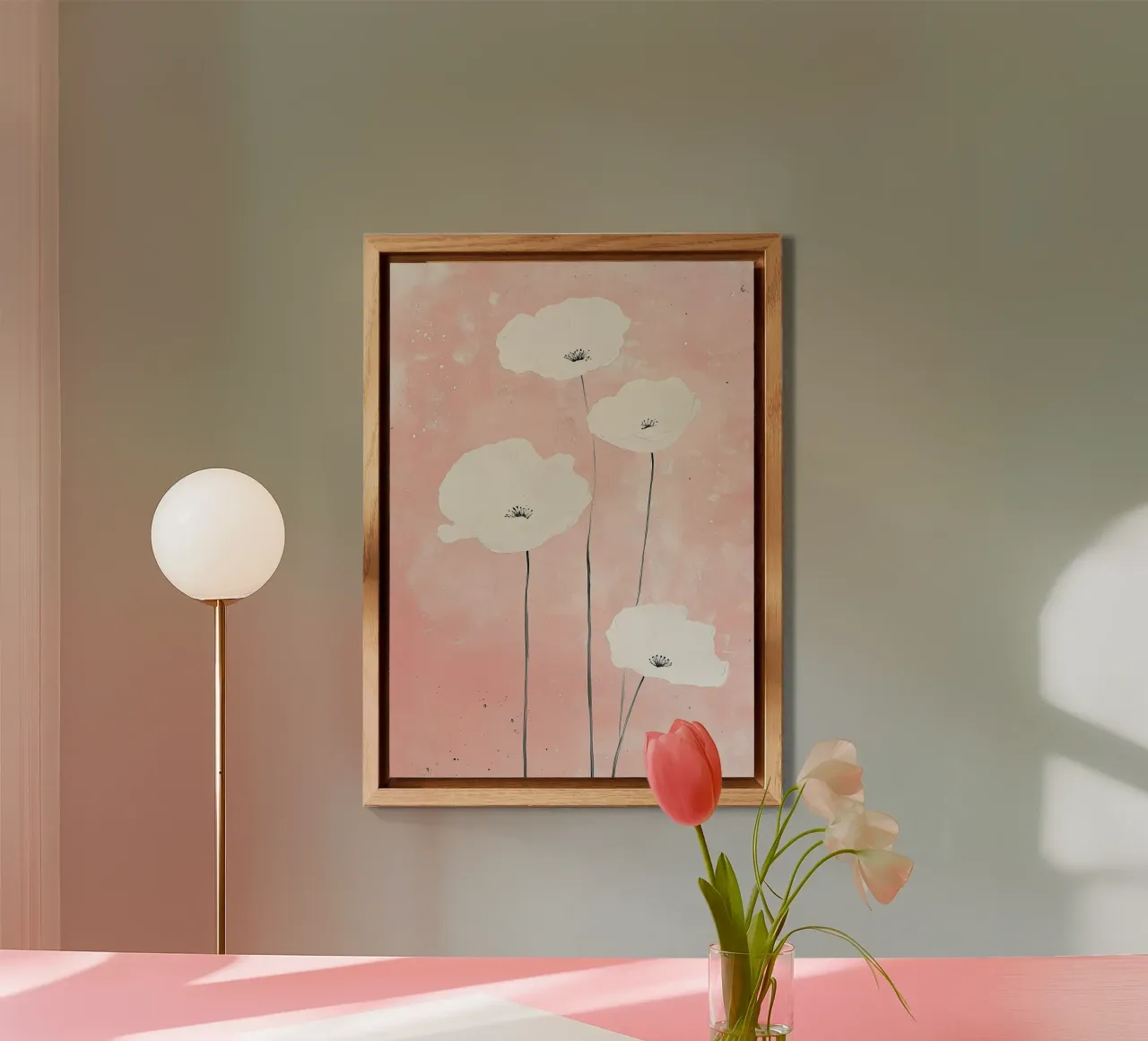 Papaveri Bianco Rosa Fiori Acquerello alluminio dibond da Nikis Art Studio