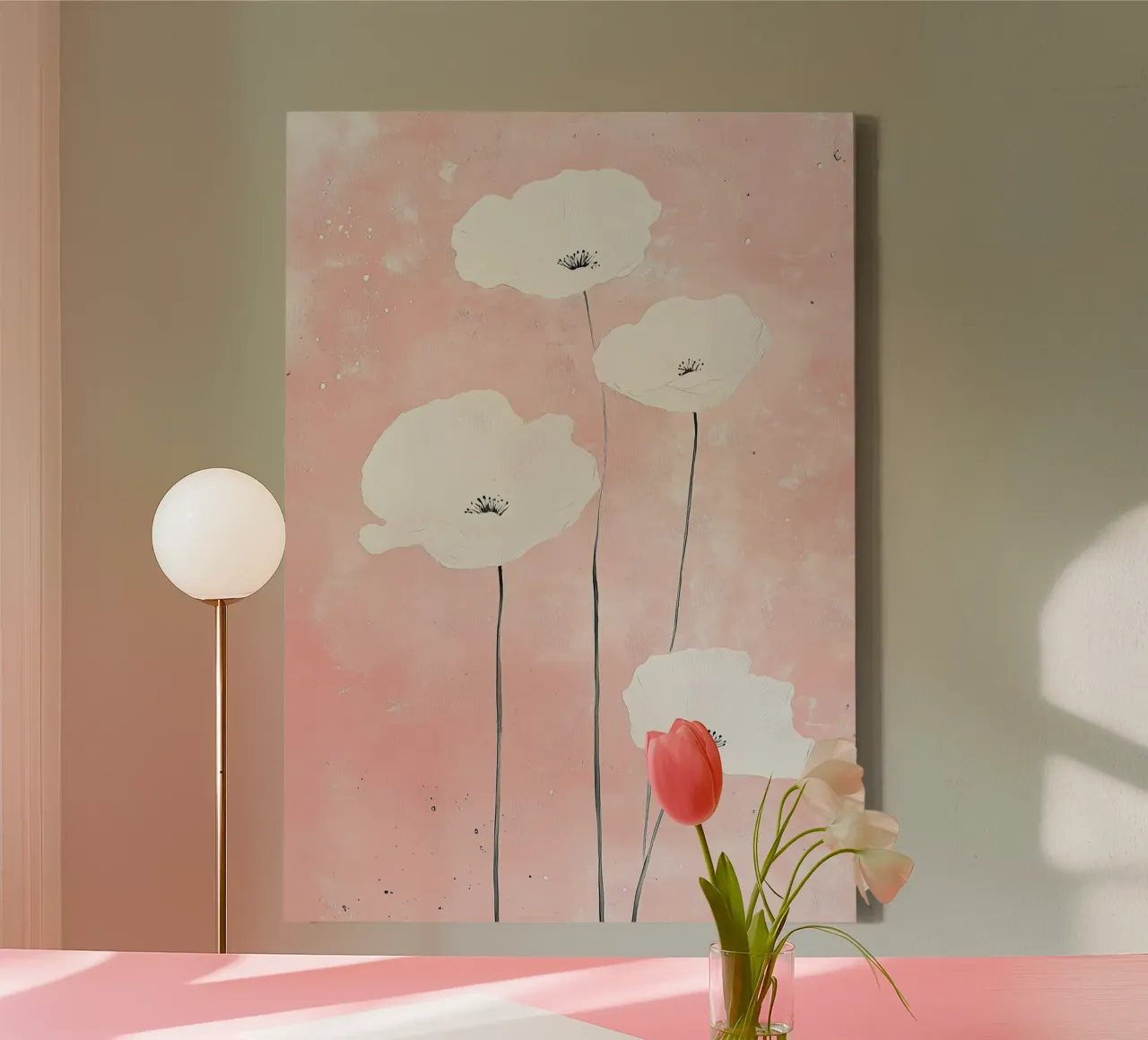 Papaveri Bianco Rosa Fiori Acquerello tela con Cornice a cassetta da Nikis Art Studio