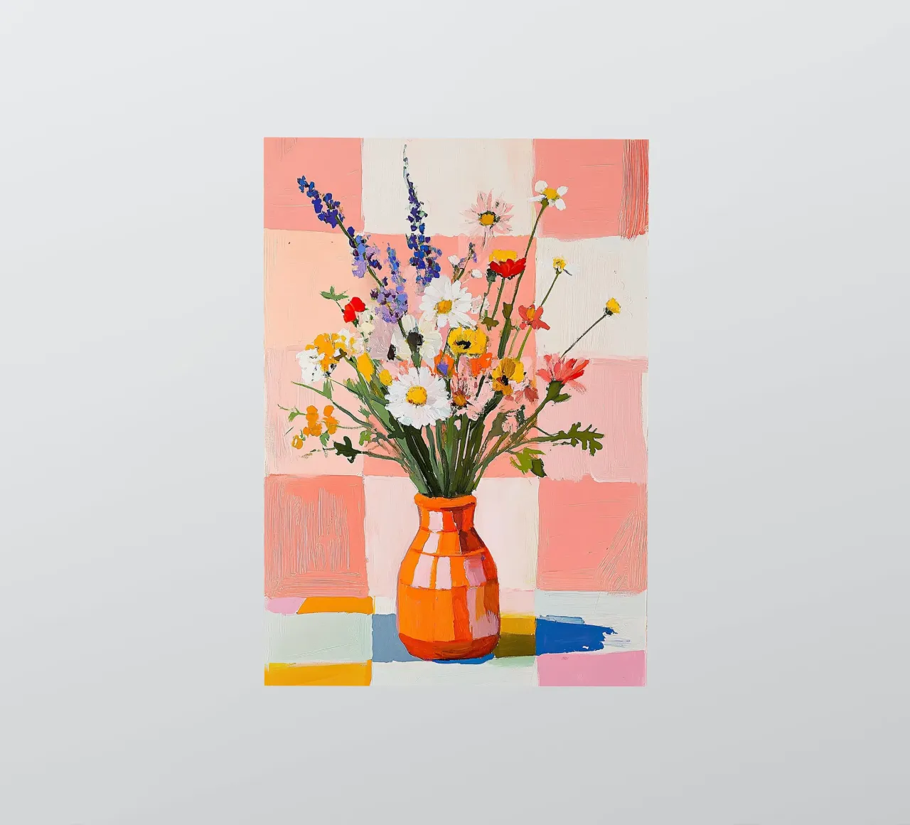 Naturaleza Muerta Flores Silvestres Gouache Jarrón Naranja Rosa Cuadros pegatina de Nikis Art Studio