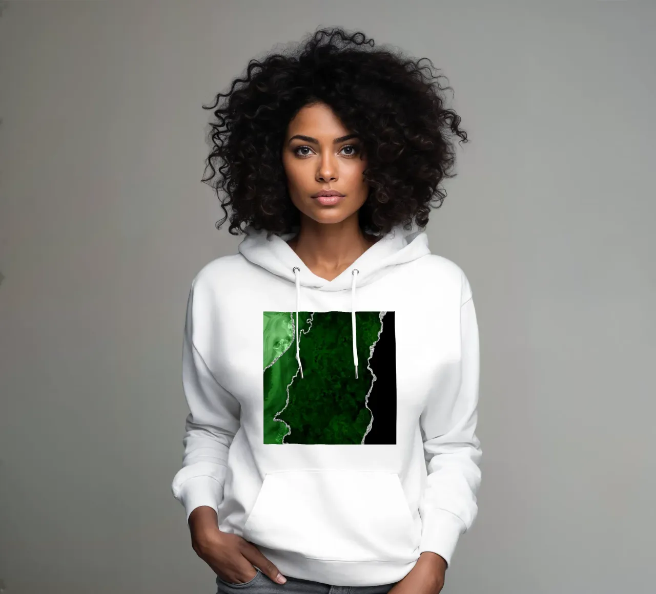 Groene en zilveren agaatstructuur 01 hoodie van Gemstone Textures