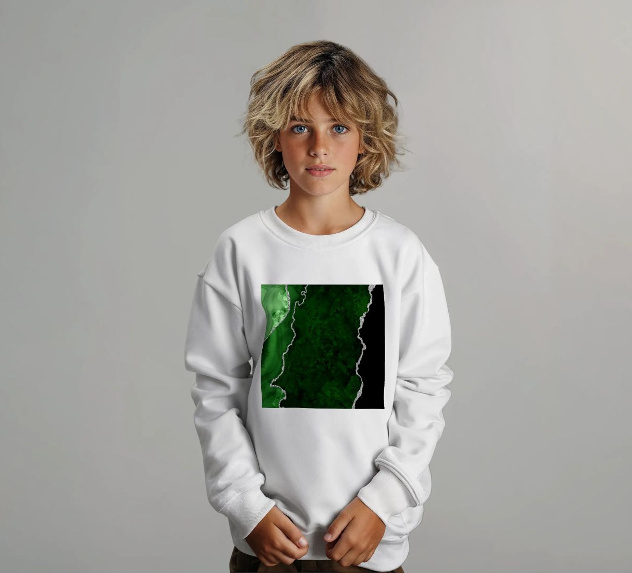 Texture Agata verde e argento 01 felpa bambino da Gemstone Textures