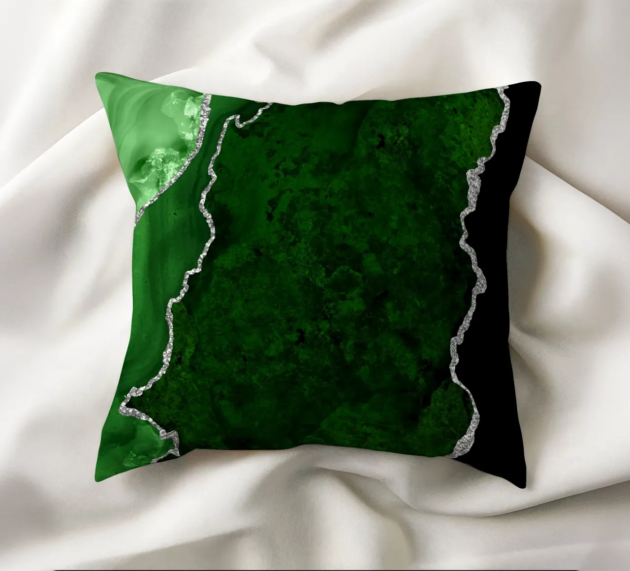 Green & Silver Agate Texture 01 decorative cushion by Gemstone Textures
