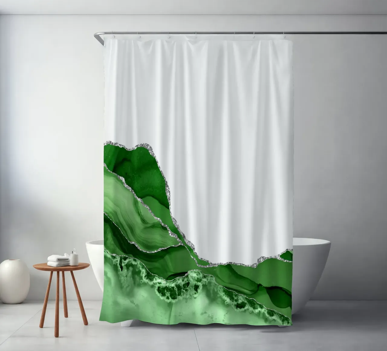 Green & Silver Agate Texture 05 shower curtain by Gemstone Textures