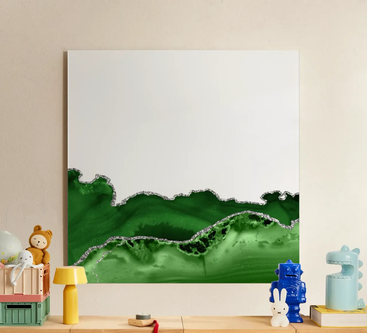 Grüner & silberner Achat Textur 12 Acryl-Glas von Gemstone Textures