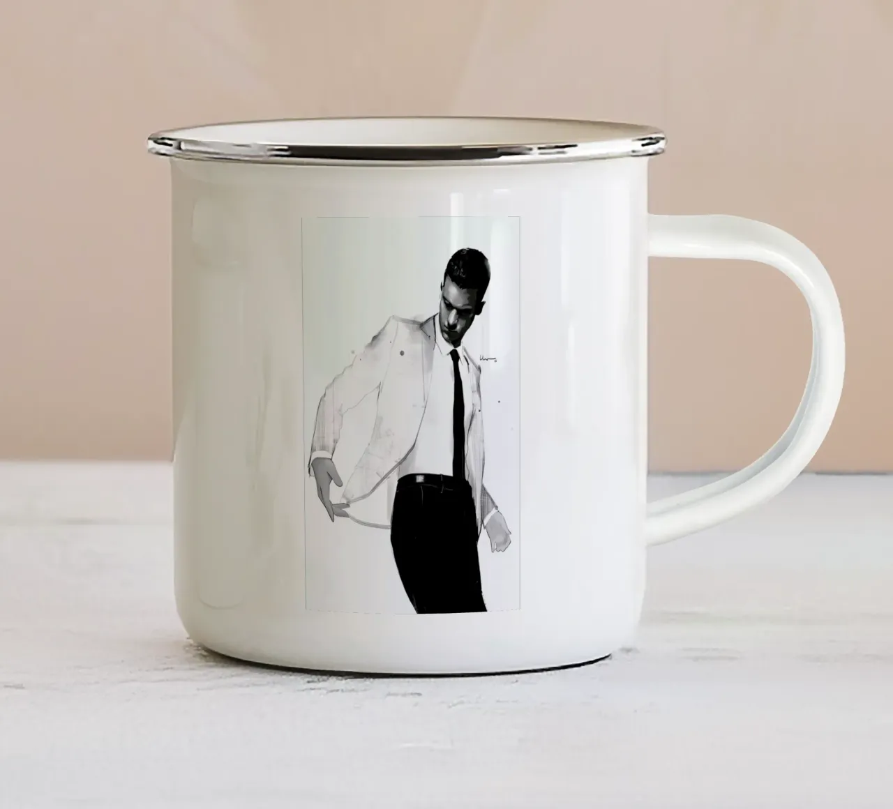Man in white suit taza de esmalte de Floyd Grey