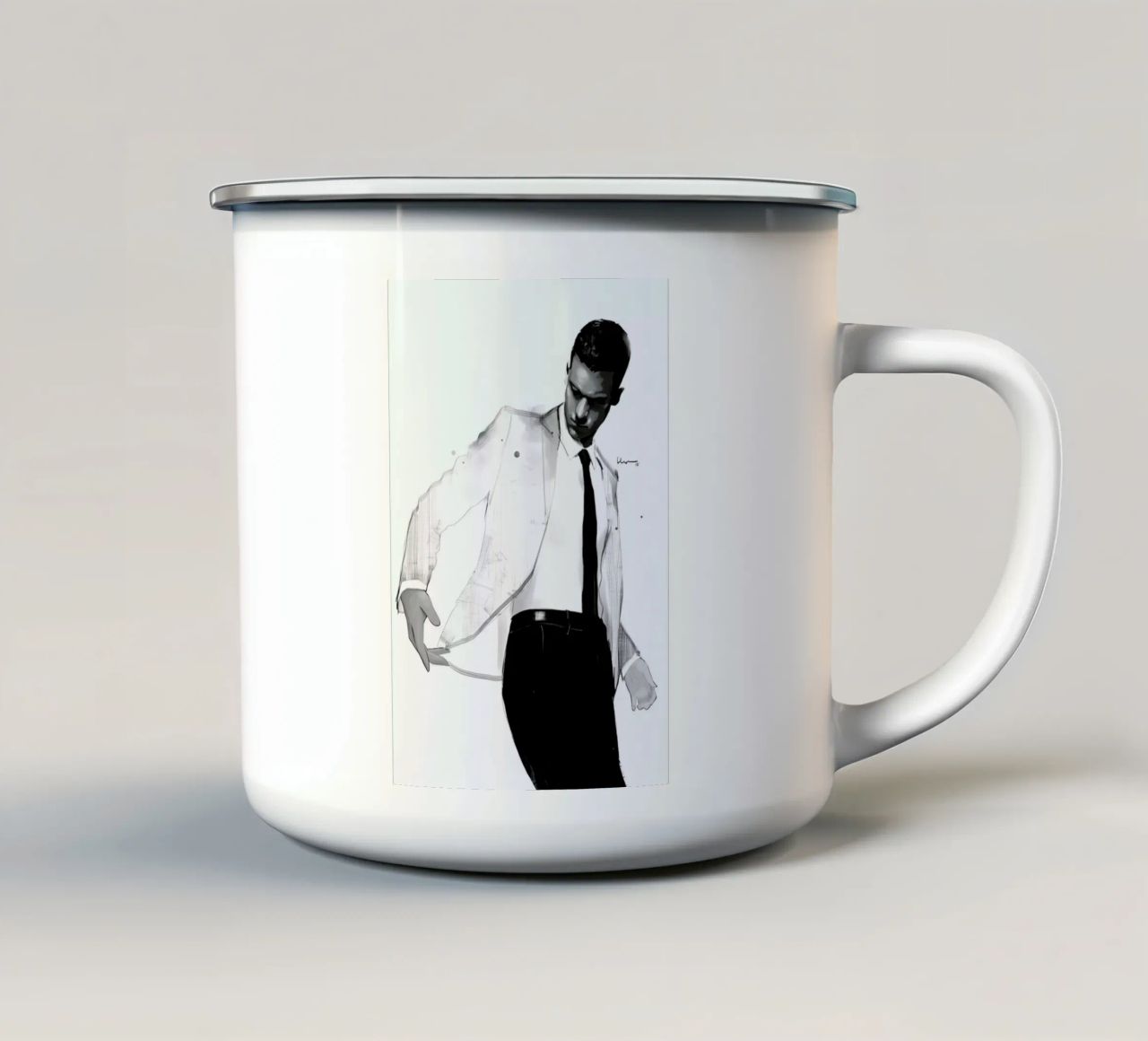 Man in white suit tazza in smalto da Floyd Grey