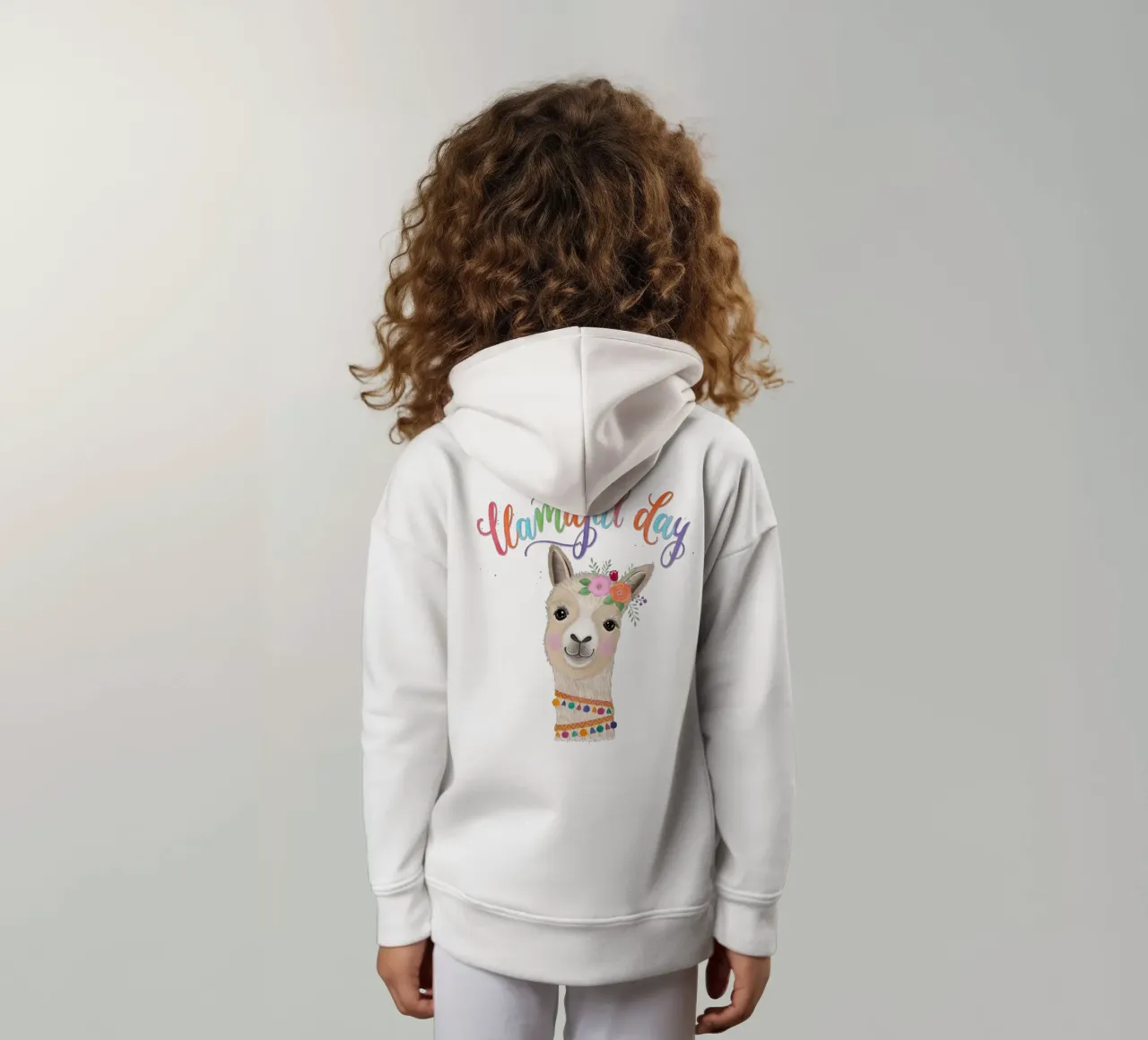 C'est un jour llamaful. Des lettres colorées et un llama joyeux sweat à capuche enfant de CalliLetters