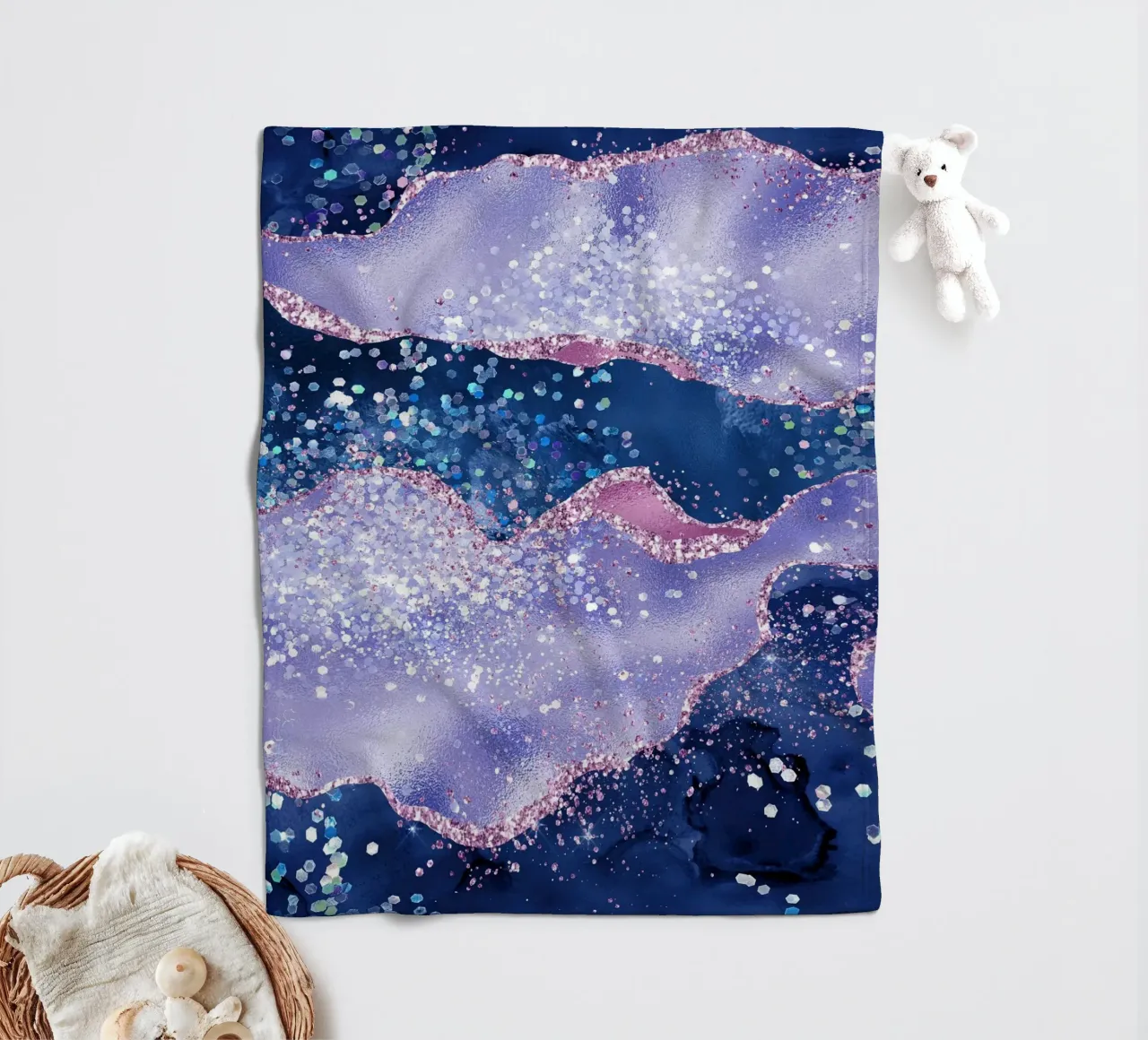 Ocean Glitter Agate Texture 02 fleece blanket by Gemstone Textures