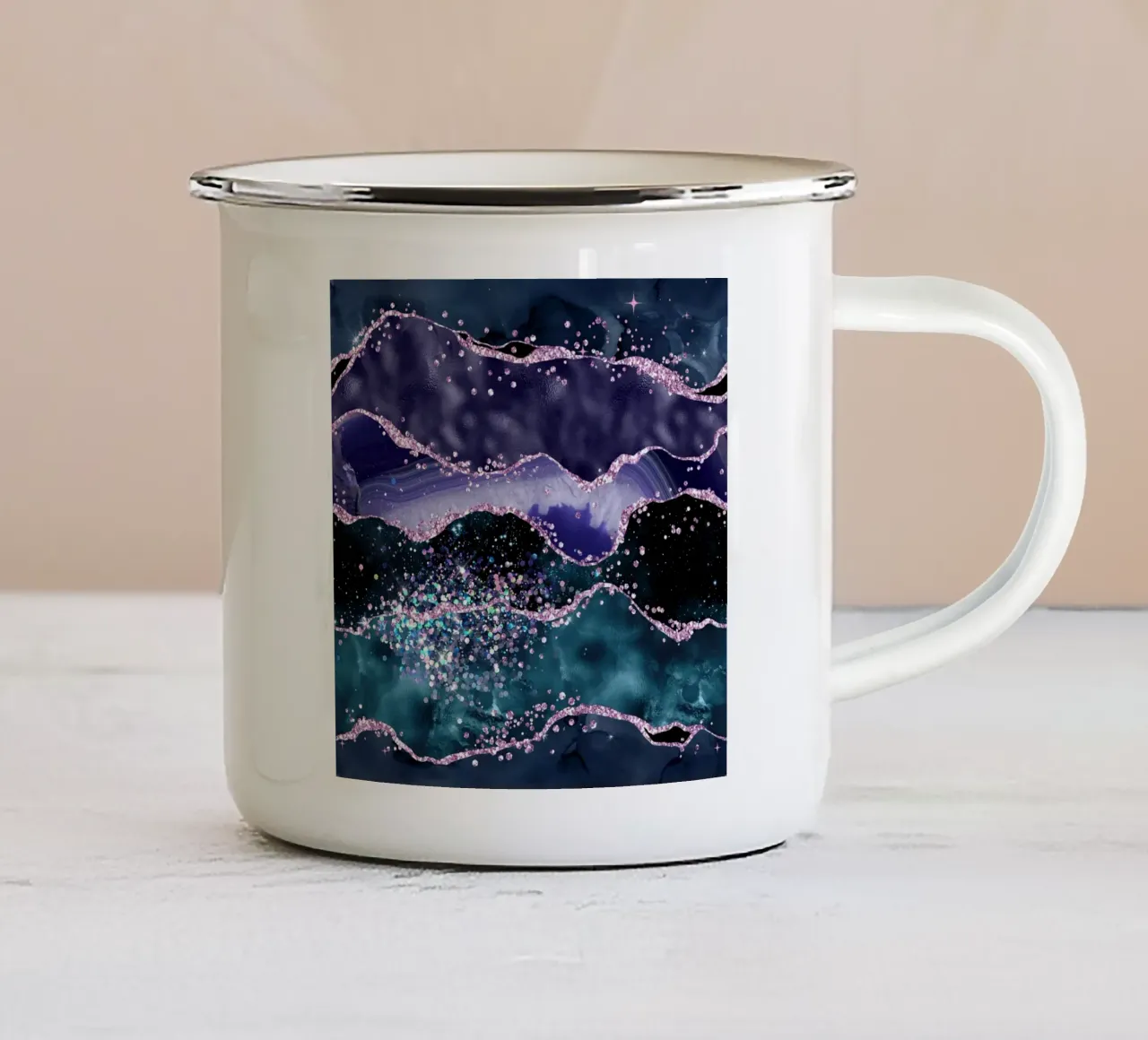 Oceano Glitter Agata Texture 05 tazza in smalto da Gemstone Textures