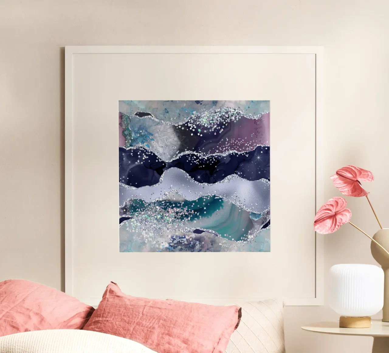 Ozean-Glitzer-Achat Textur 06 Poster mit Kunststoffrahmen von Gemstone Textures