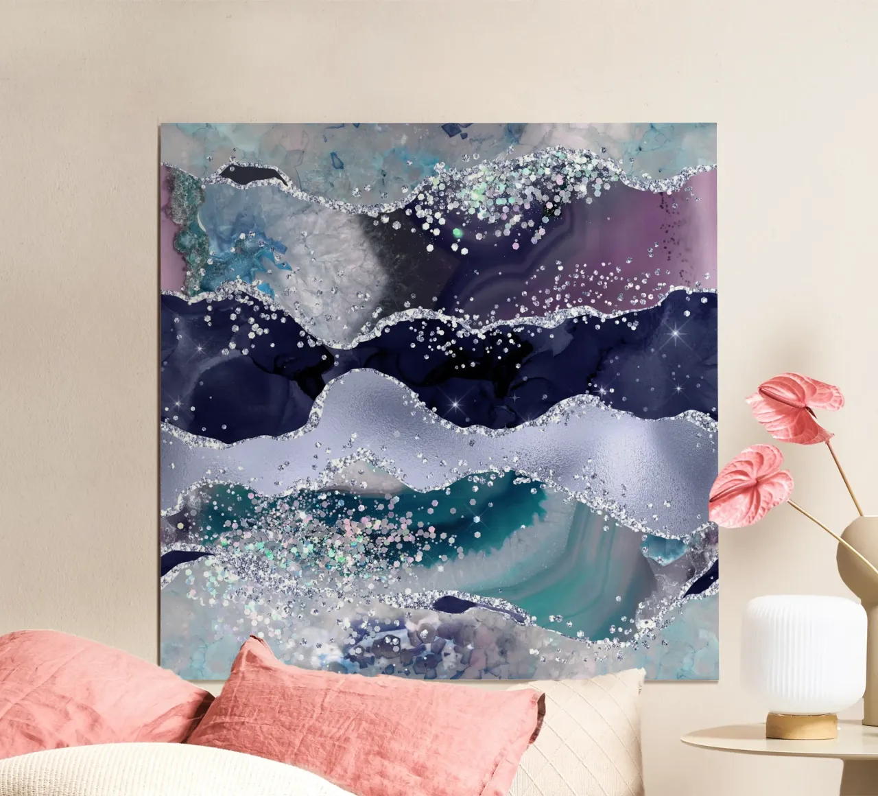 Ozean-Glitzer-Achat Textur 06 Poster mit Kunststoffrahmen von Gemstone Textures