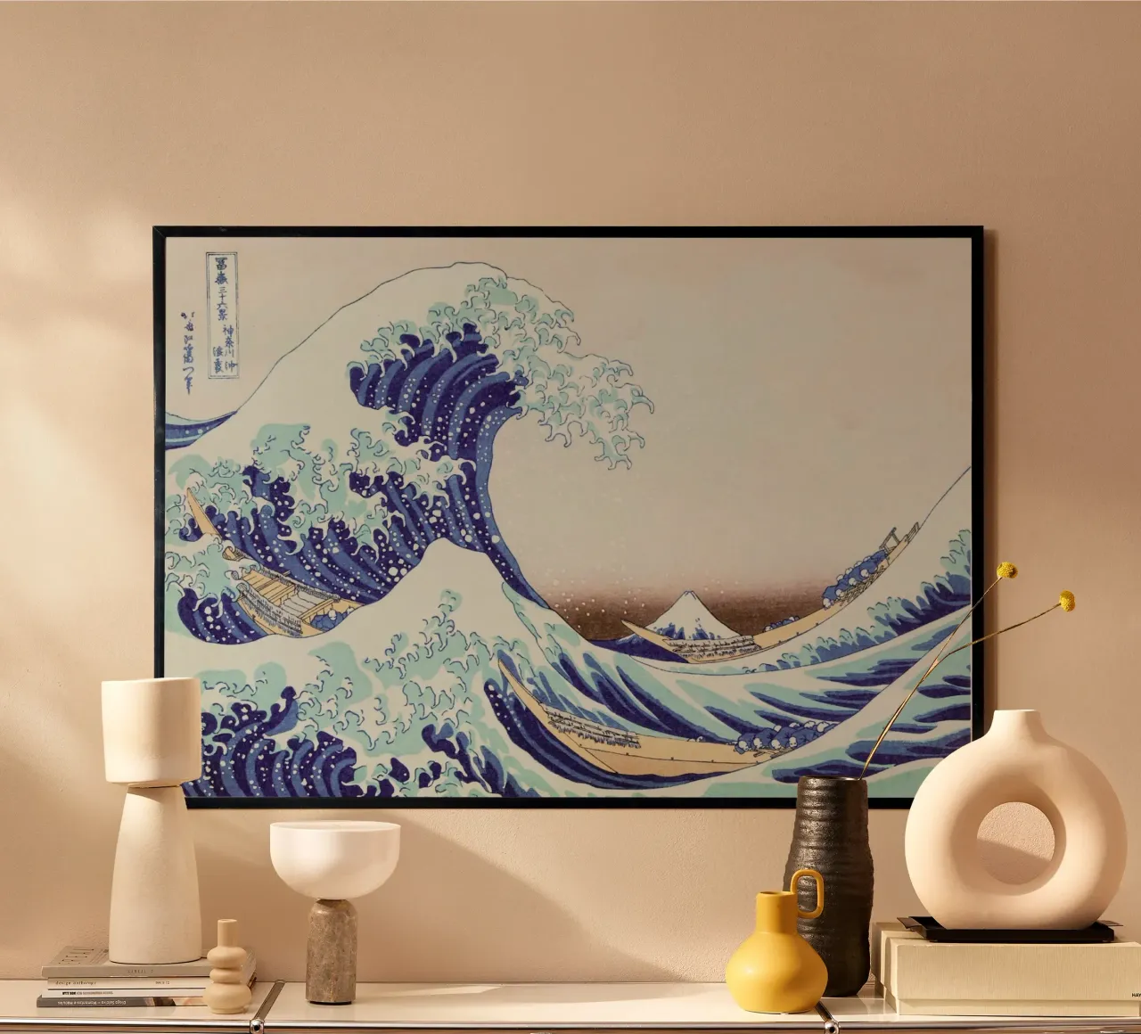 Grande onda al largo di Kanagawa - Katsushika Hokusai poster con telaio in legno da Second Canvas