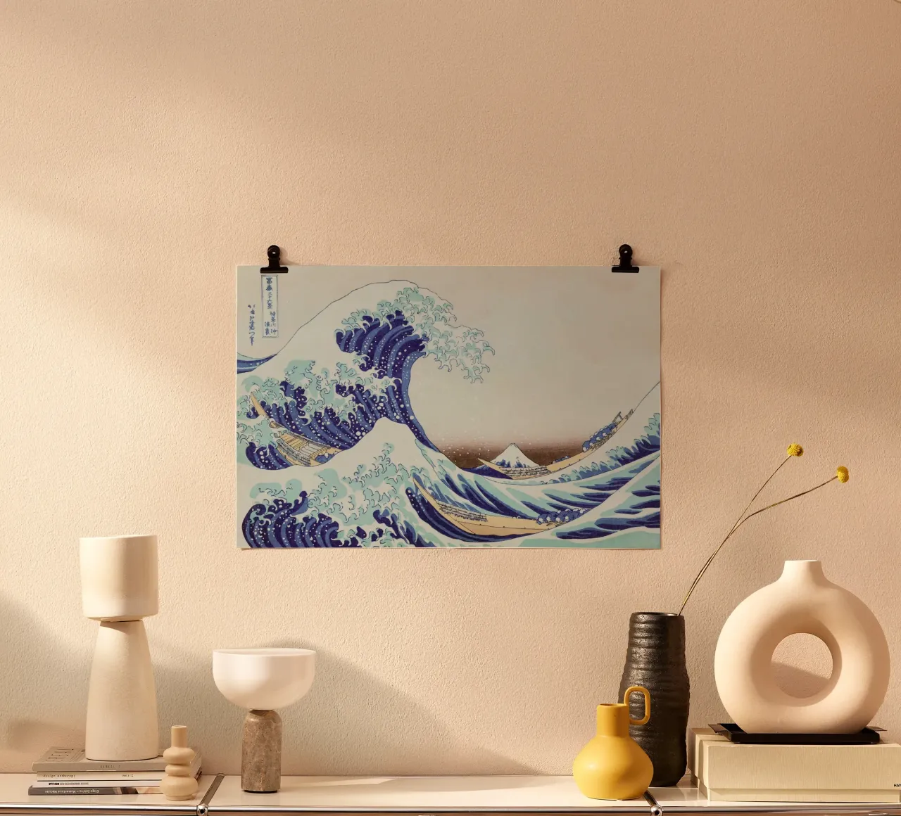 Grande onda al largo di Kanagawa - Katsushika Hokusai poster con telaio in legno da Second Canvas