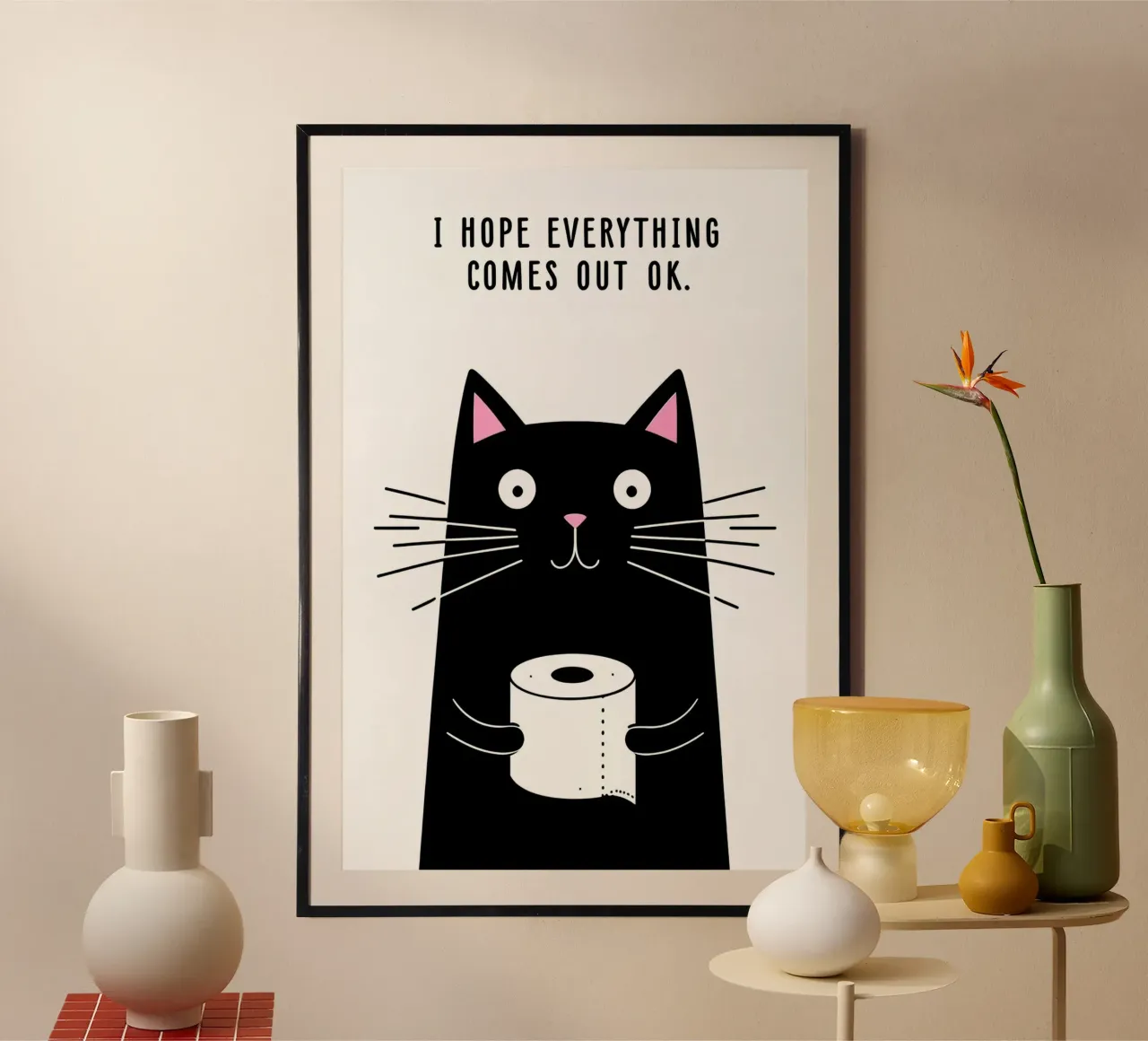 Spero che tutto vada bene poster con telaio in legno da 🥝 KIWI STORE