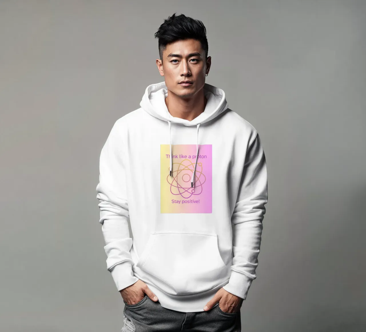 "Pensez comme un proton Restez positif ! Citation scientifique colorée sweat à capuche de FABOArt