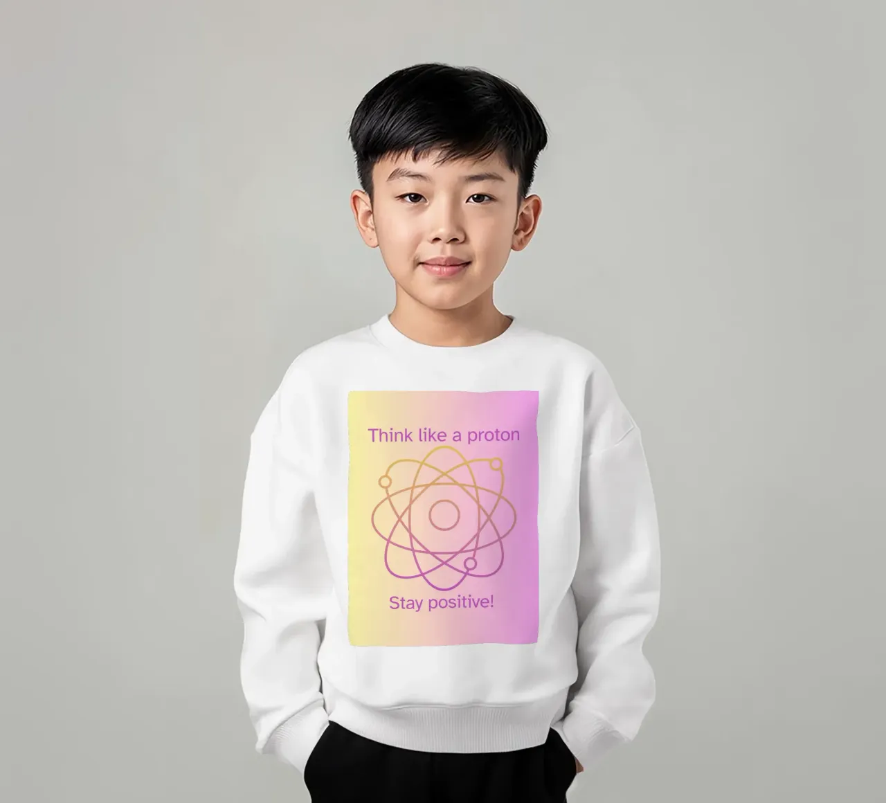 "Pensez comme un proton Restez positif ! Citation scientifique colorée sweat enfant de FABOArt