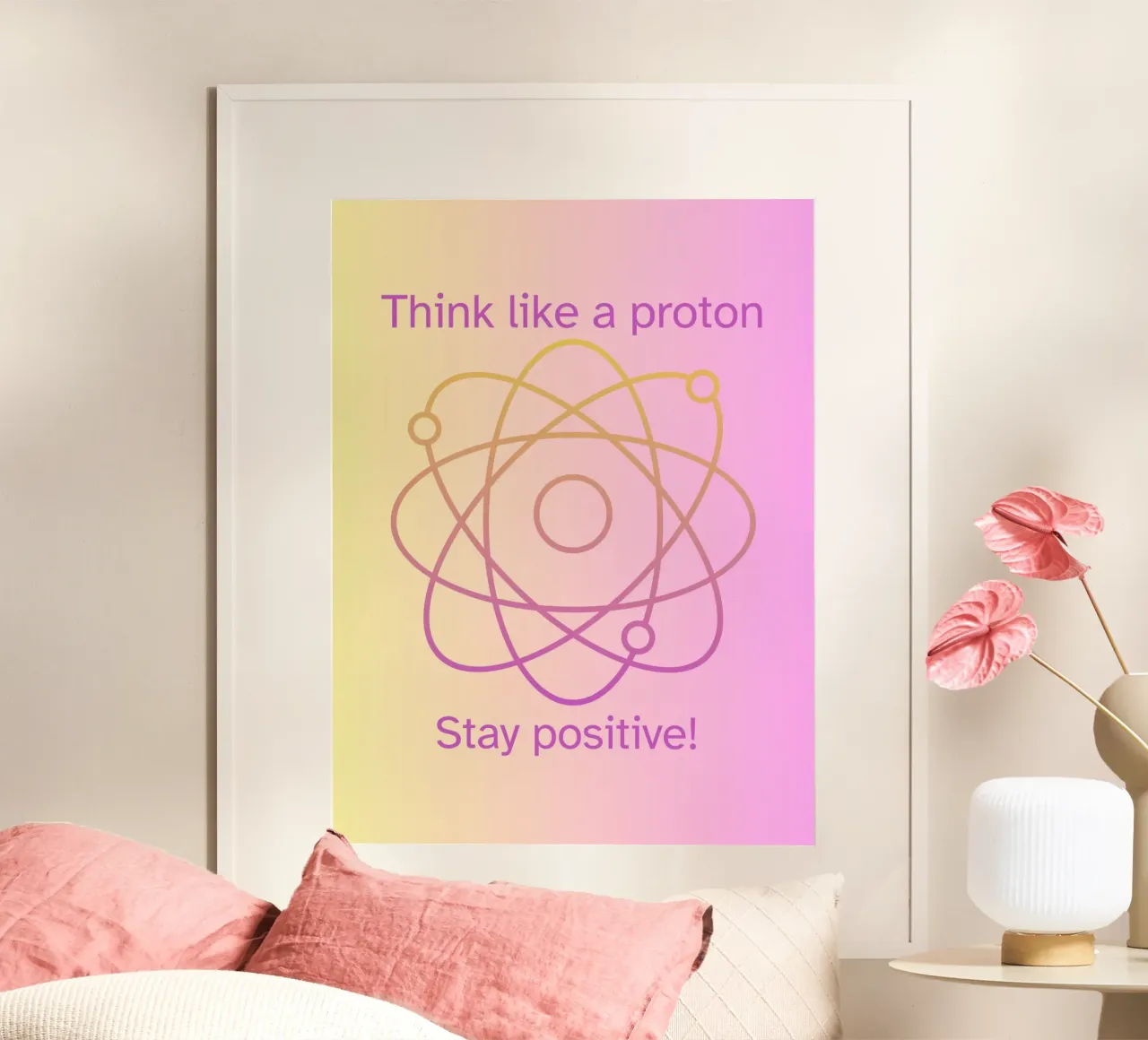 "Pensez comme un proton Restez positif ! Citation scientifique colorée hahnemühle de FABOArt