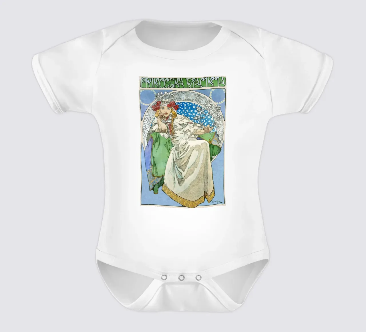 Alphonse Mucha - Principessa Giacinto body neonato maniche corte da Timeless Artworks