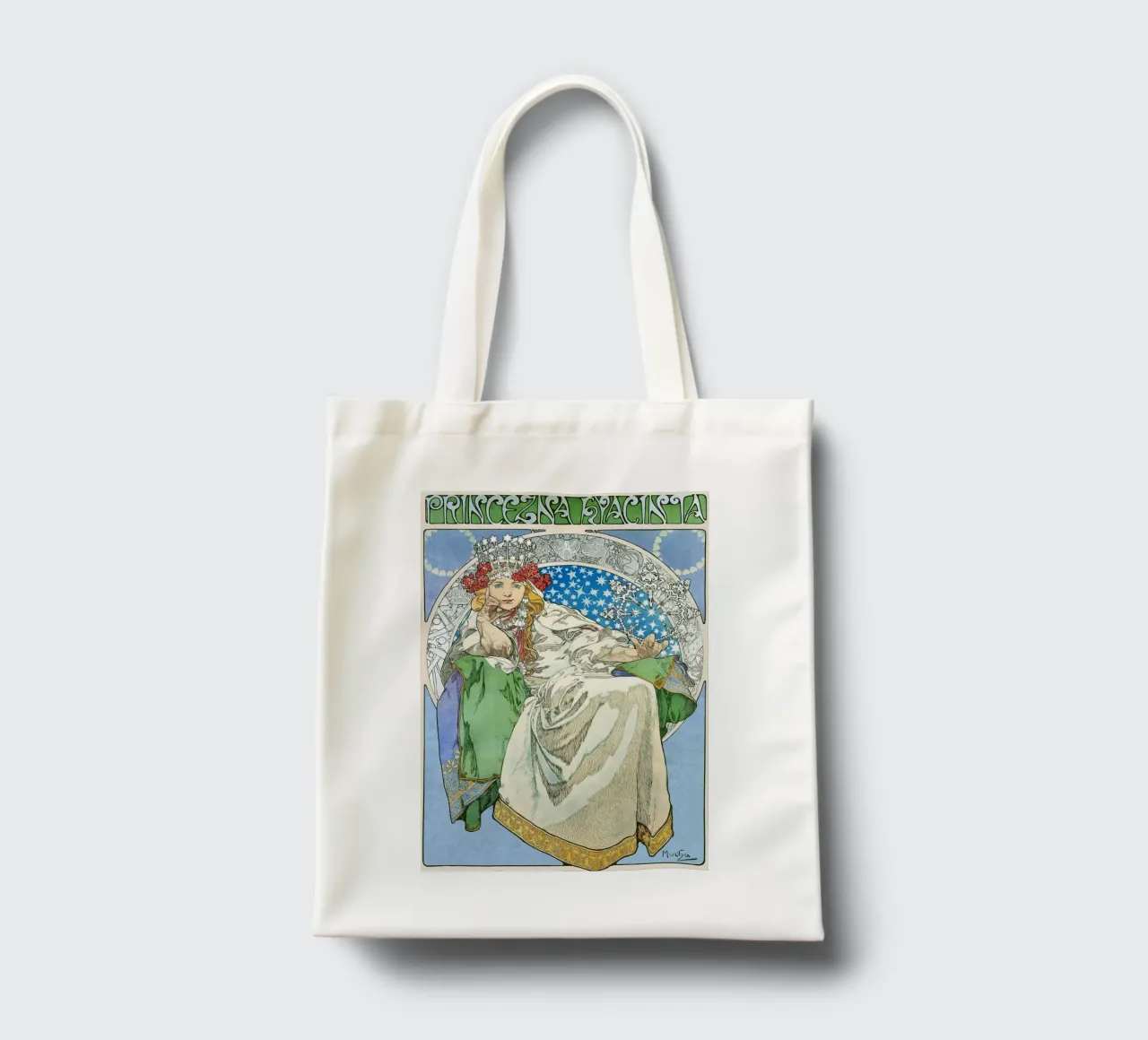 Alphonse Mucha - Principessa Giacinto borsa in juta da Timeless Artworks
