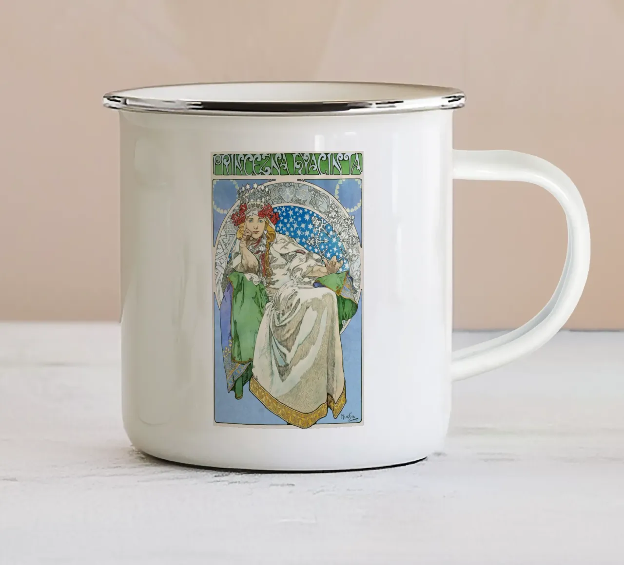 Alphonse Mucha - Principessa Giacinto tazza in smalto da Timeless Artworks