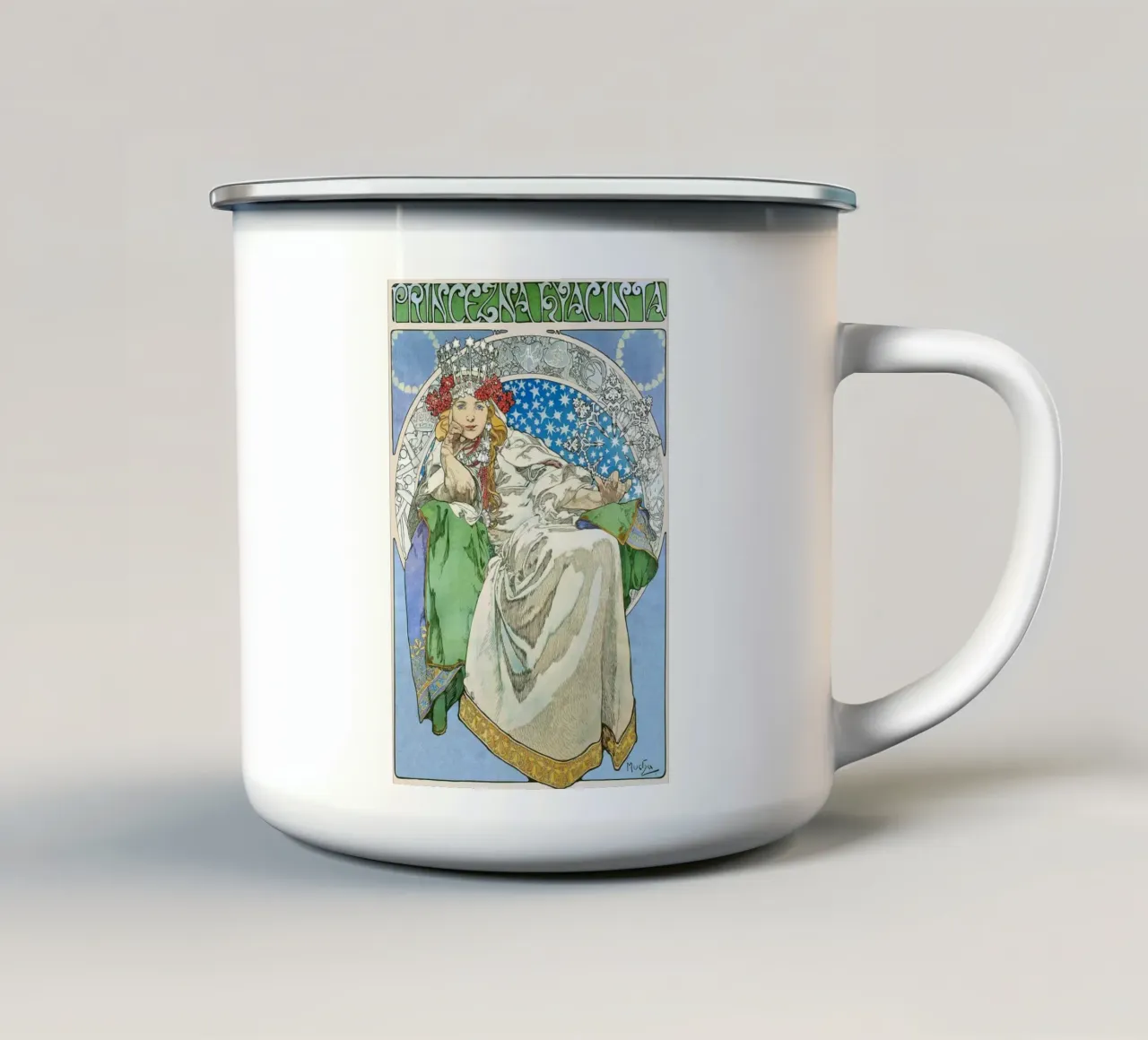Alphonse Mucha - Principessa Giacinto tazza in smalto da Timeless Artworks