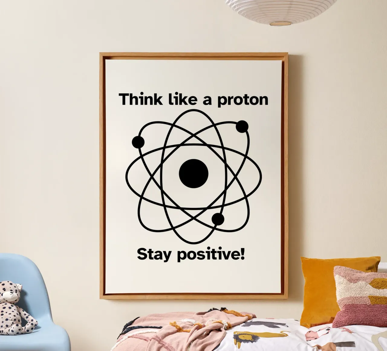 "Think like a proton Stay positive!" - Black & White tela con Cornice a cassetta da FABOArt