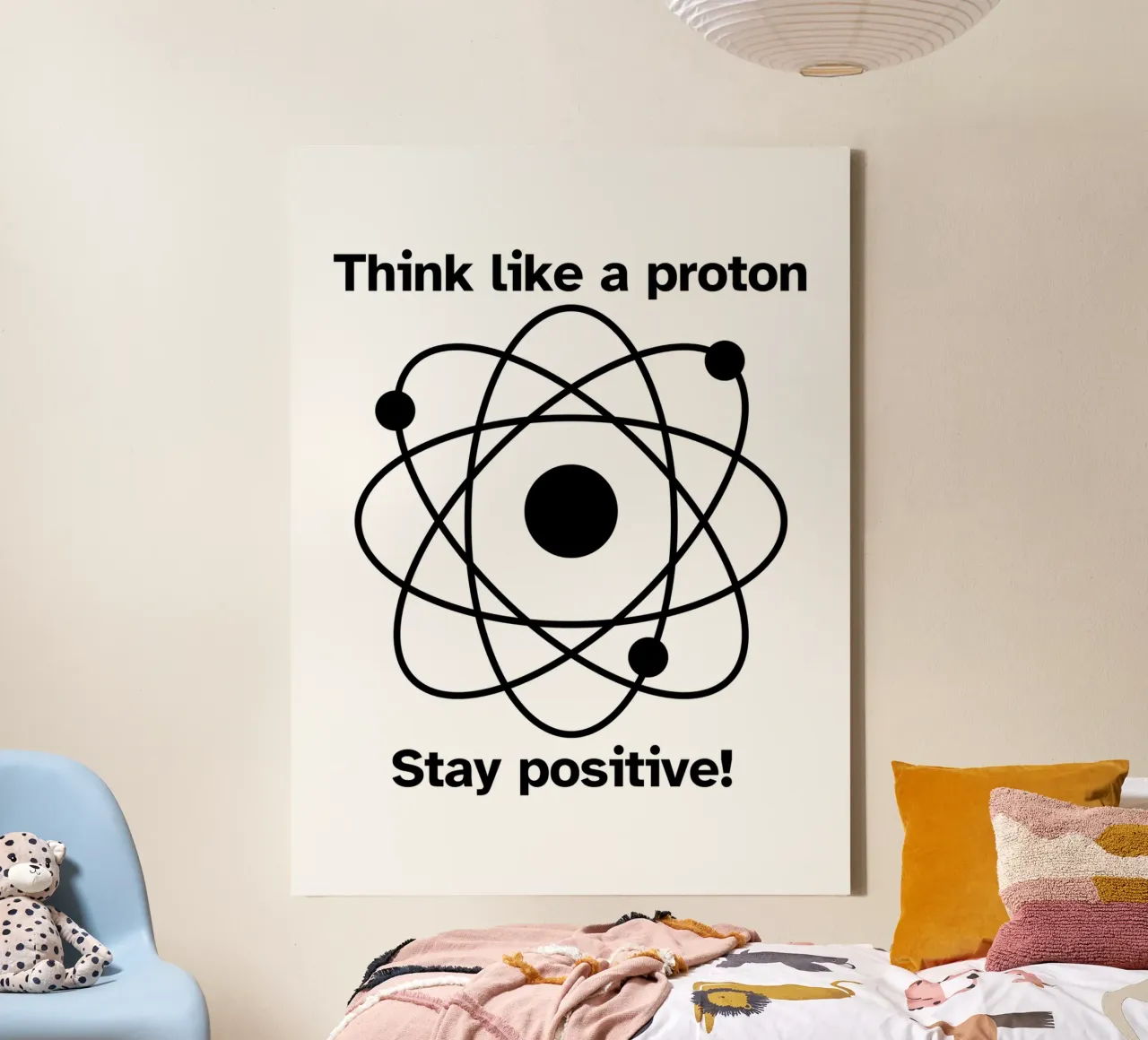 "Think like a proton Stay positive!" - Black & White tela con Cornice a cassetta da FABOArt