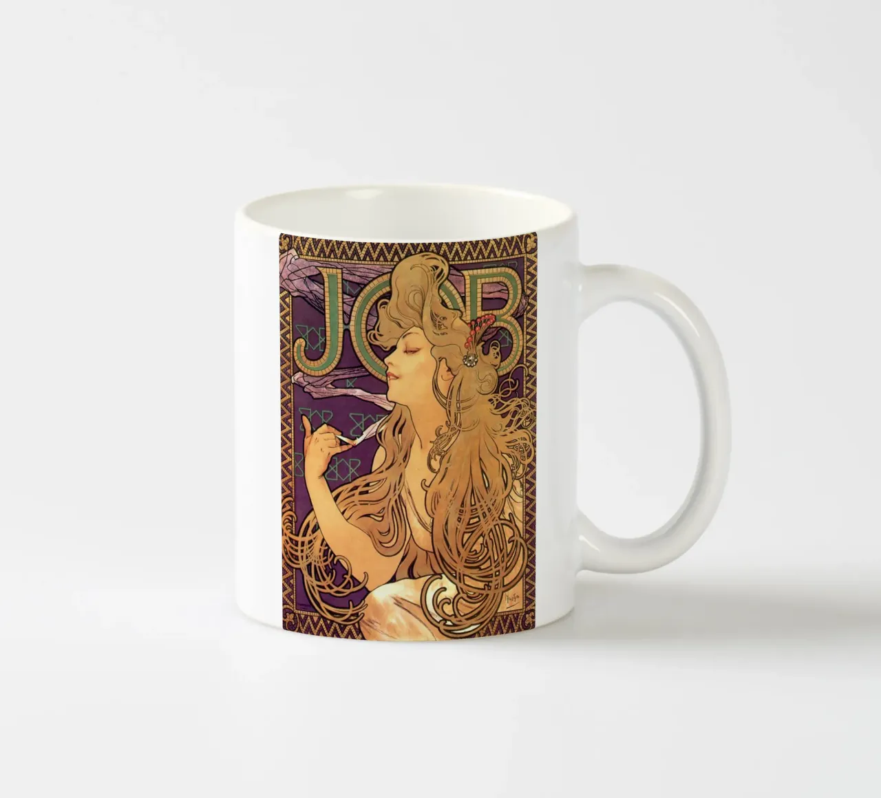 Alphonse Mucha - Sigarette di lavoro tazza in ceramica da Timeless Artworks