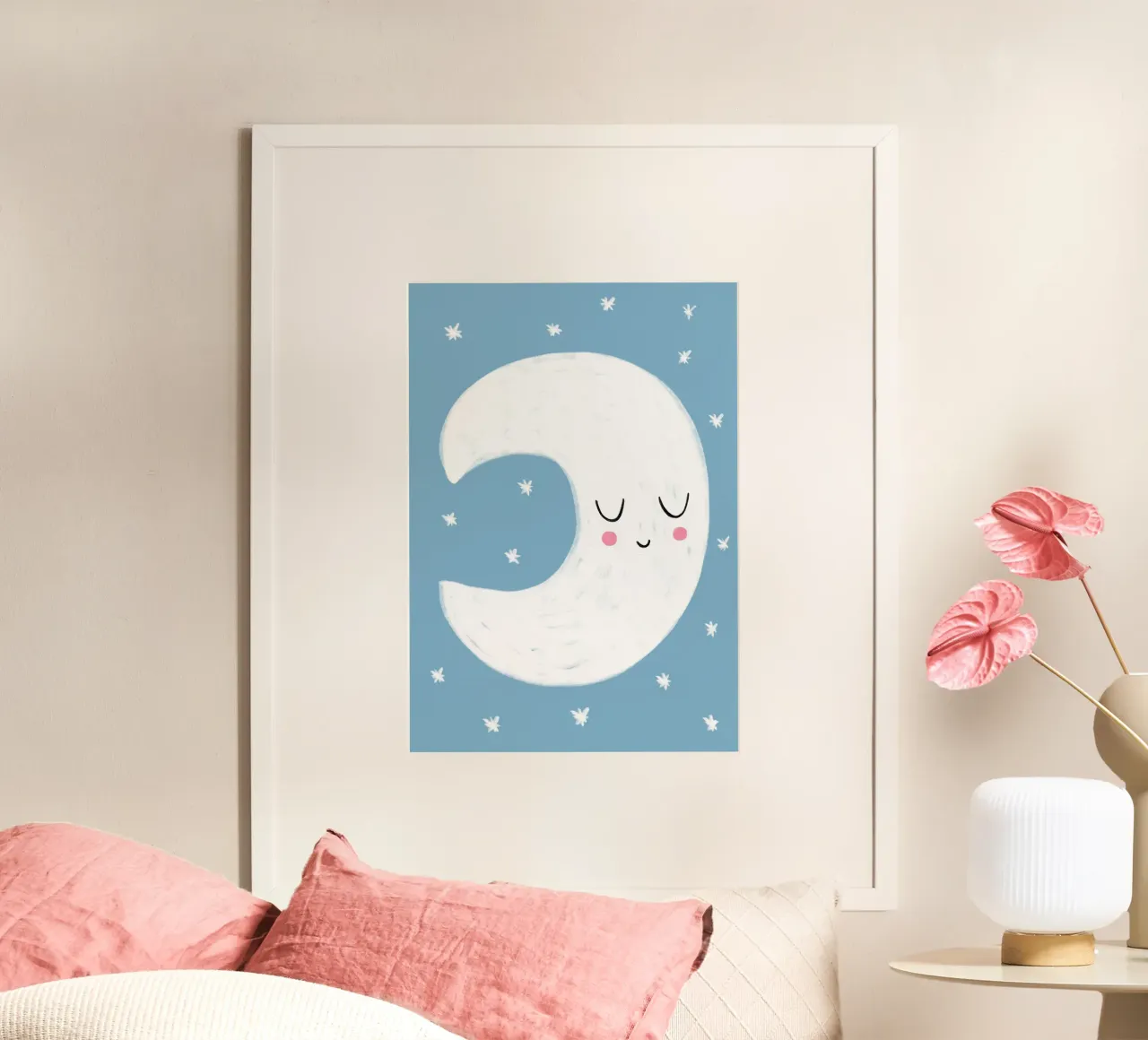 Kleiner blauer Mond poster con telaio in legno da BAINAI KIDS