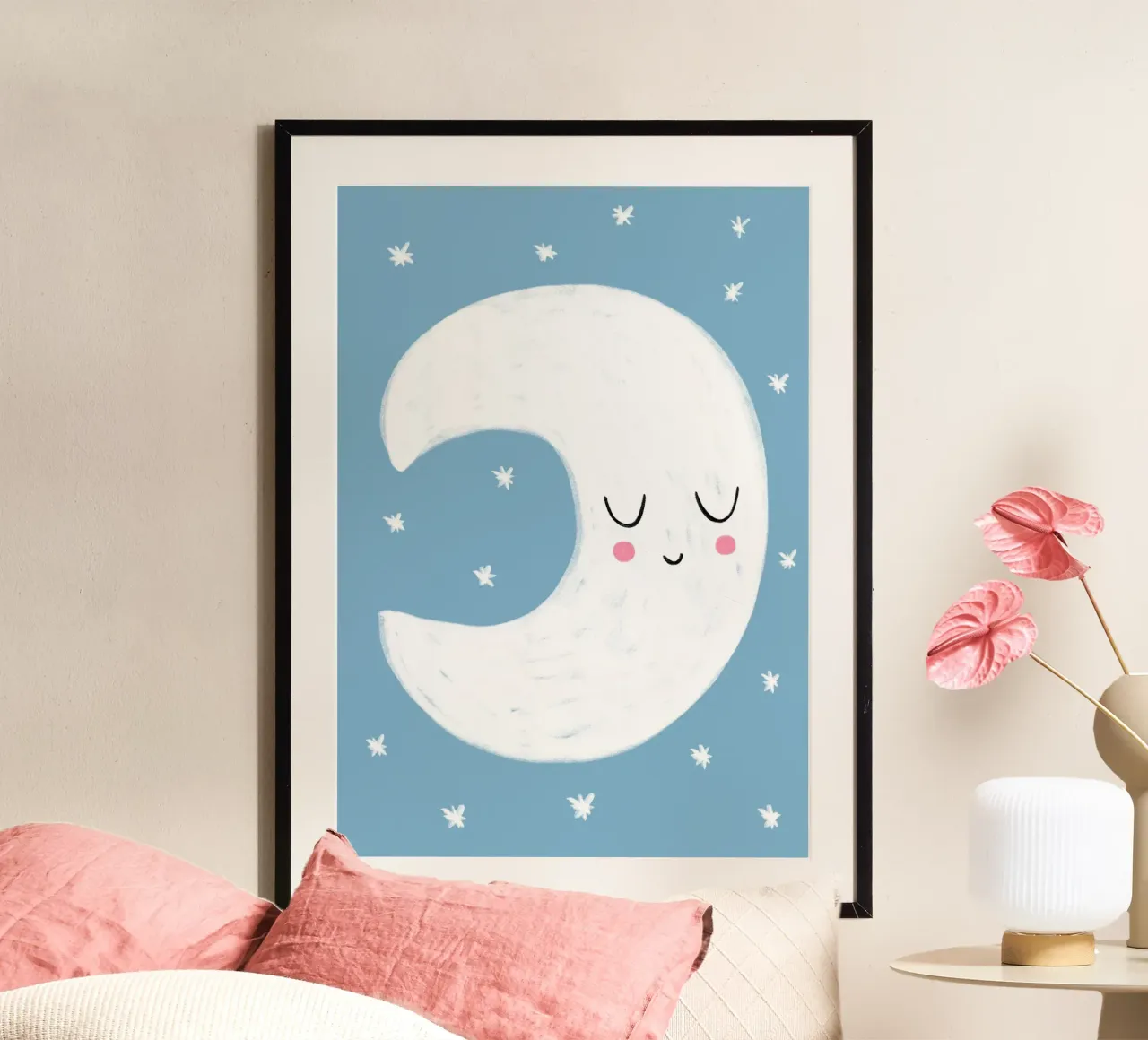 Kleiner blauer Mond poster con telaio in legno da BAINAI KIDS