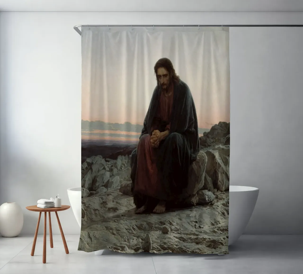 Ivan Kramskoi - Christus in der Wüste Duschvorhang von Timeless Artworks