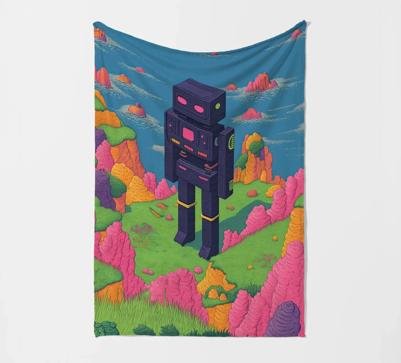 Disegno lineare di robot retrò Pastelli surreali - Pop Art coperta in pile da Kaji