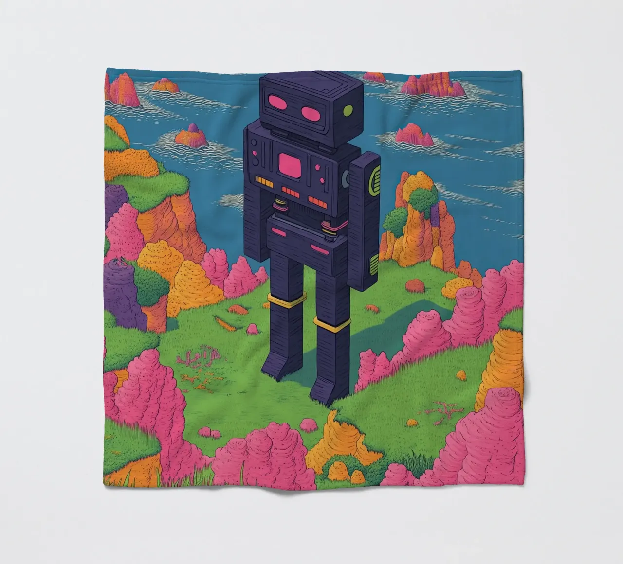 Disegno lineare di robot retrò Pastelli surreali - Pop Art coperta in pile da Kaji