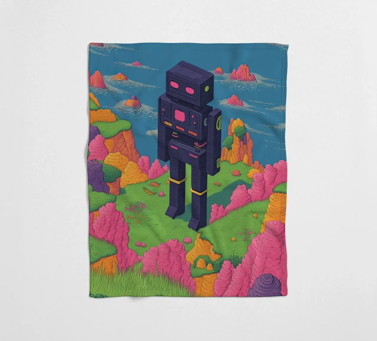 Disegno lineare di robot retrò Pastelli surreali - Pop Art coperta in pile da Kaji