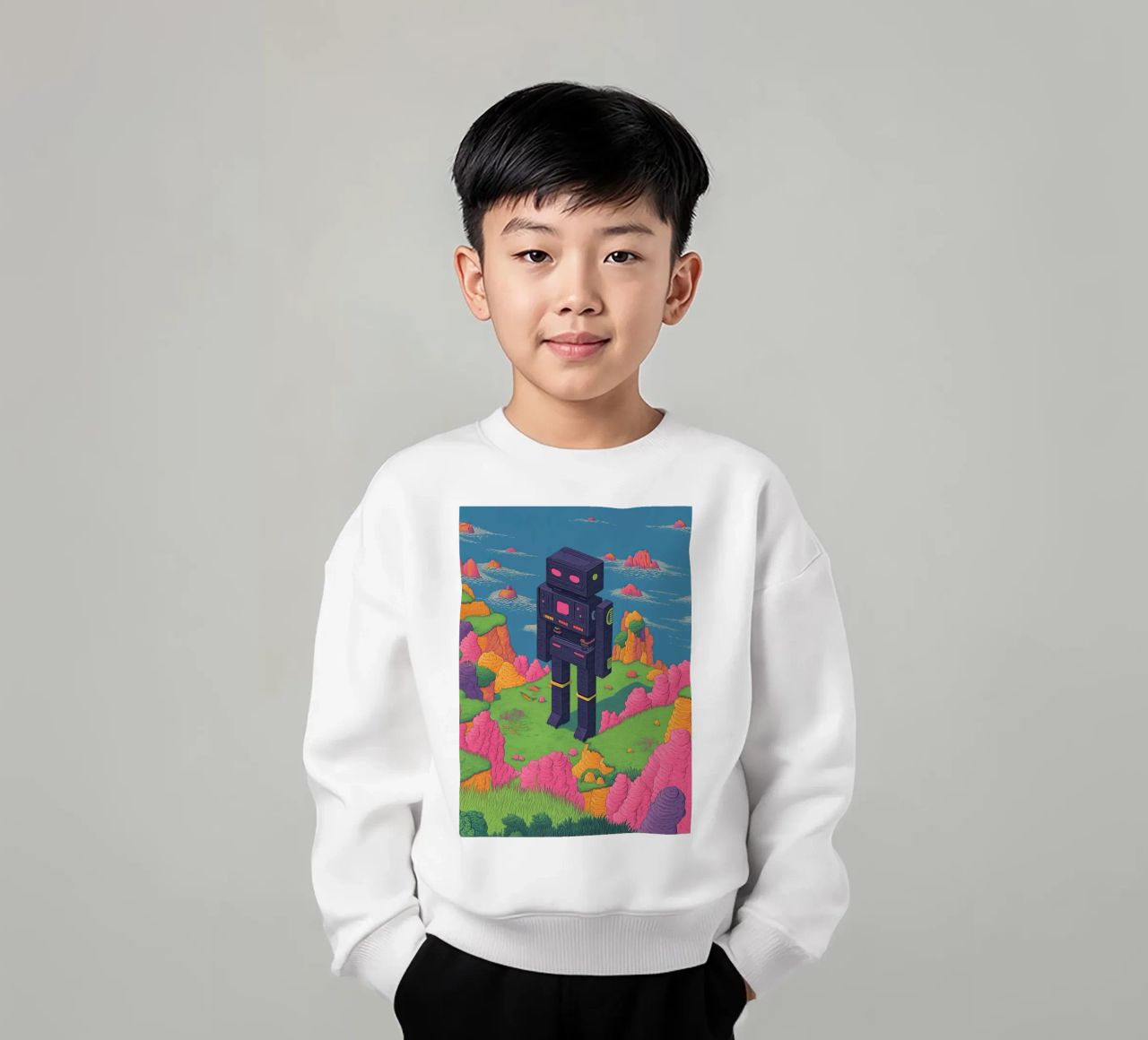 Disegno lineare di robot retrò Pastelli surreali - Pop Art felpa bambino da Kaji