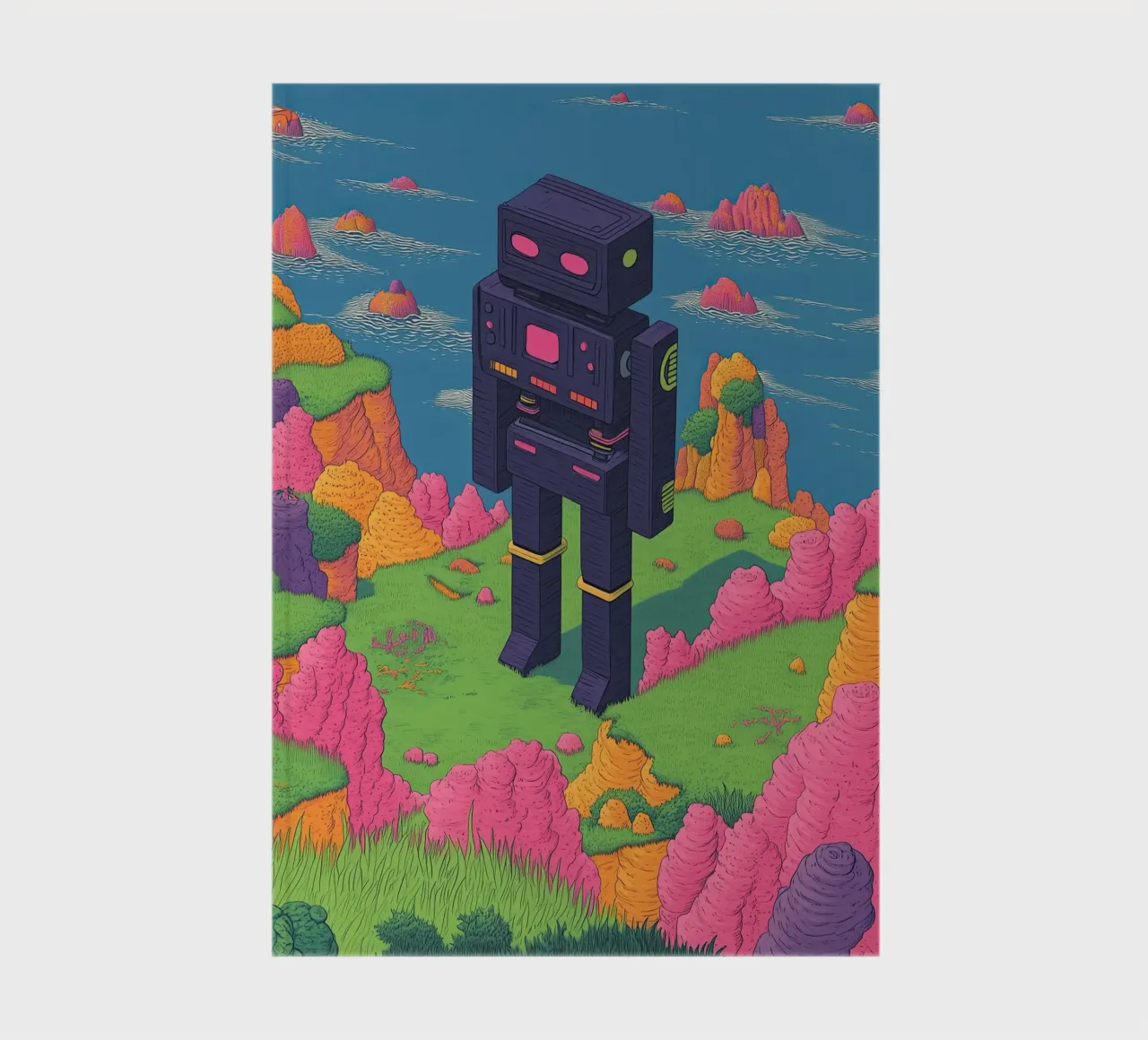 Retro Robot Line Drawing Surreal Pastels – Pop Art notebook by Kaji