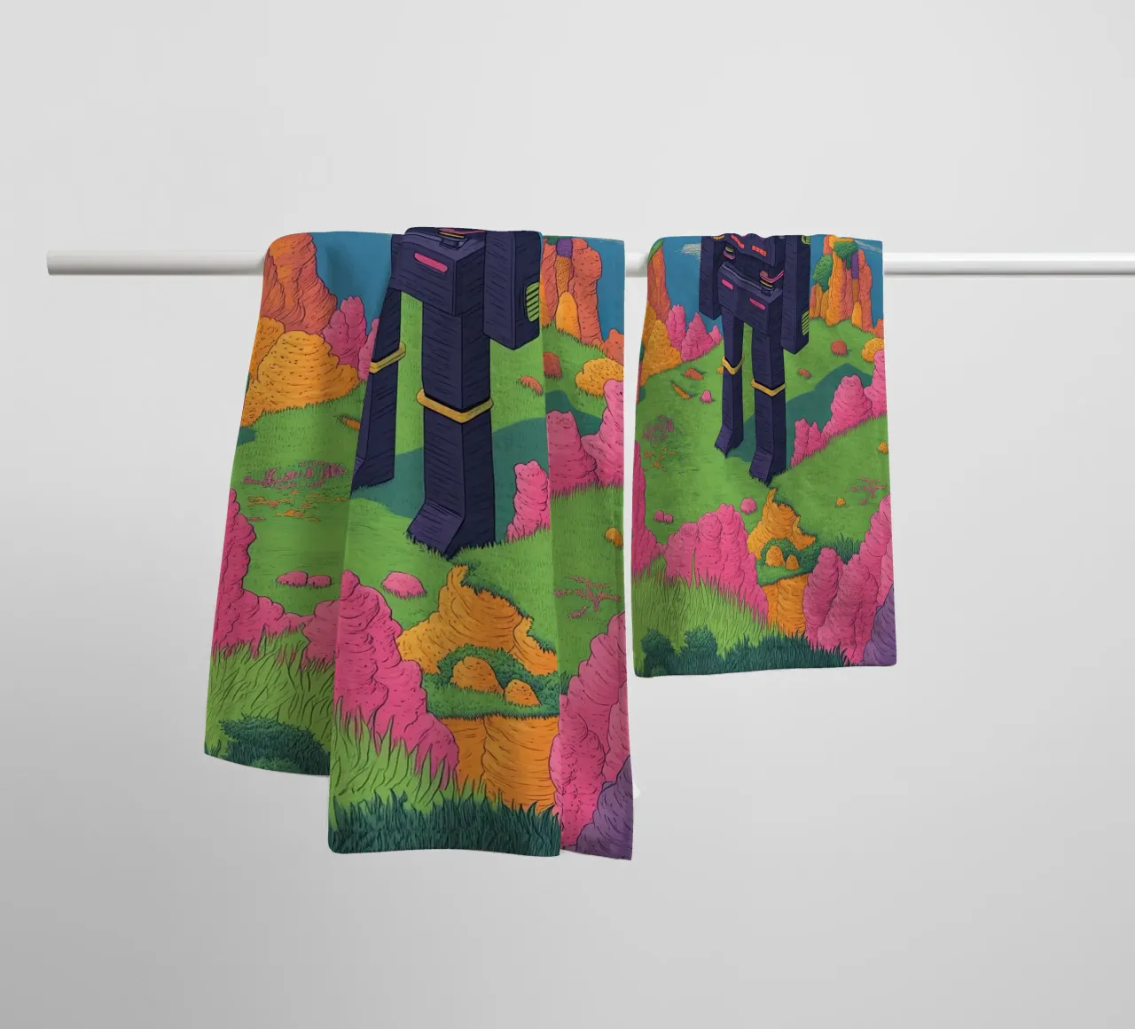 Retro Robot Line Drawing Surreal Pastels – Pop Art towel by Kaji