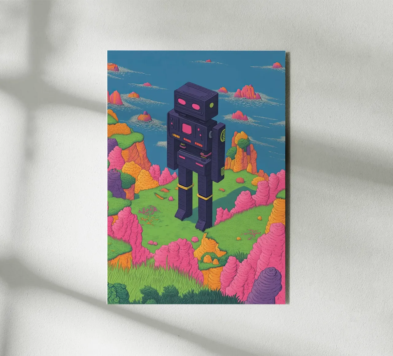 Disegno lineare di robot retrò Pastelli surreali - Pop Art alluminio dibond da Kaji