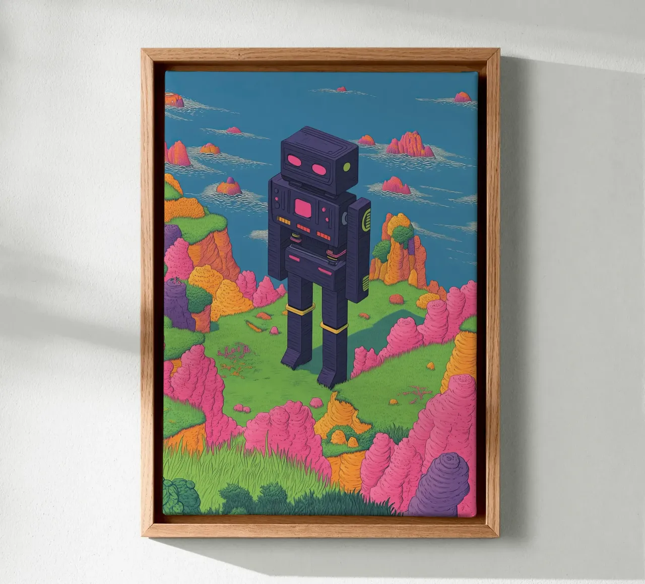 Retro Robot Line Drawing Surreal Pastels – Pop Art canvas by Kaji
