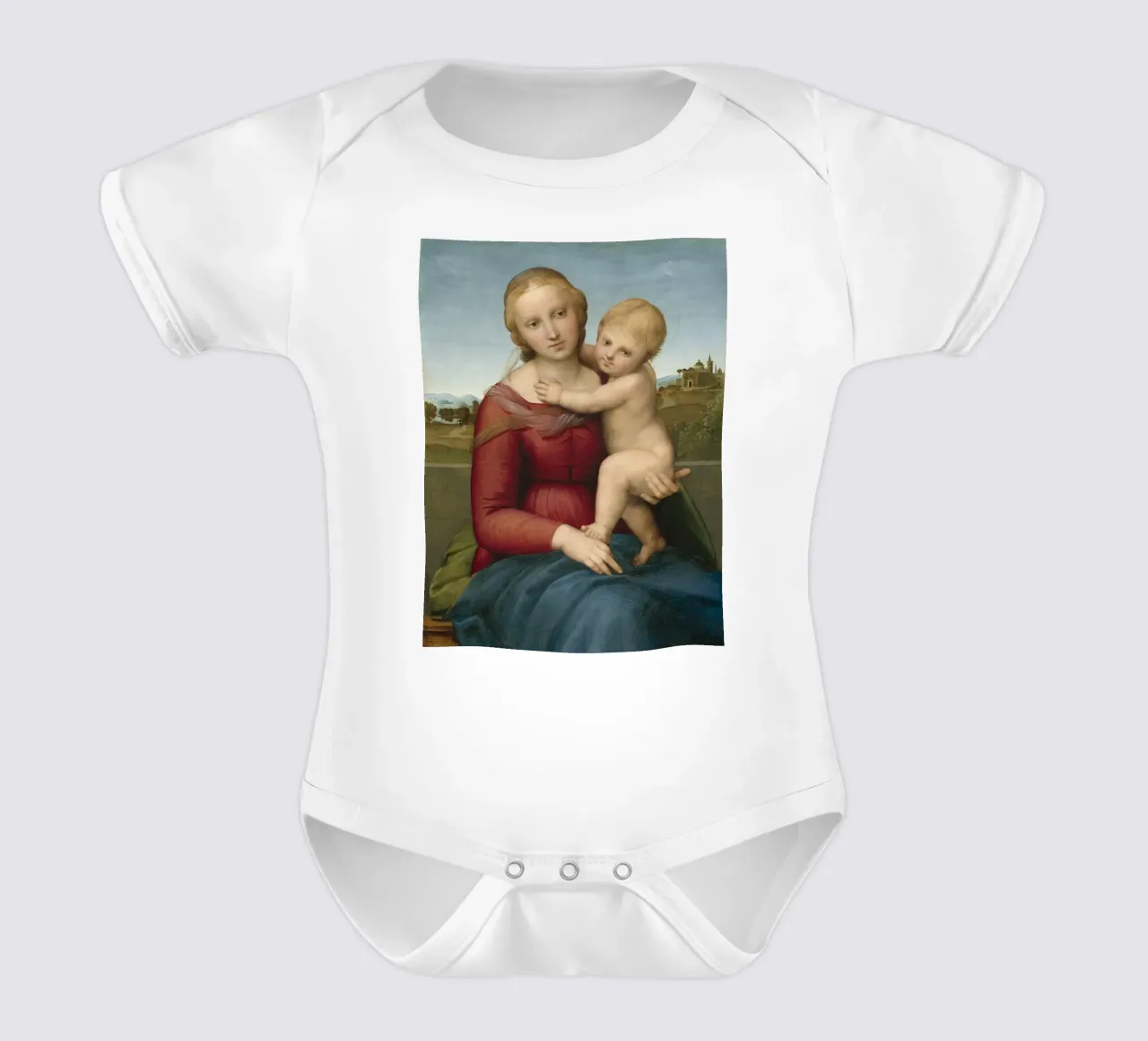 Raffaello - La piccola Madonna di Cowper body neonato maniche corte da Timeless Artworks